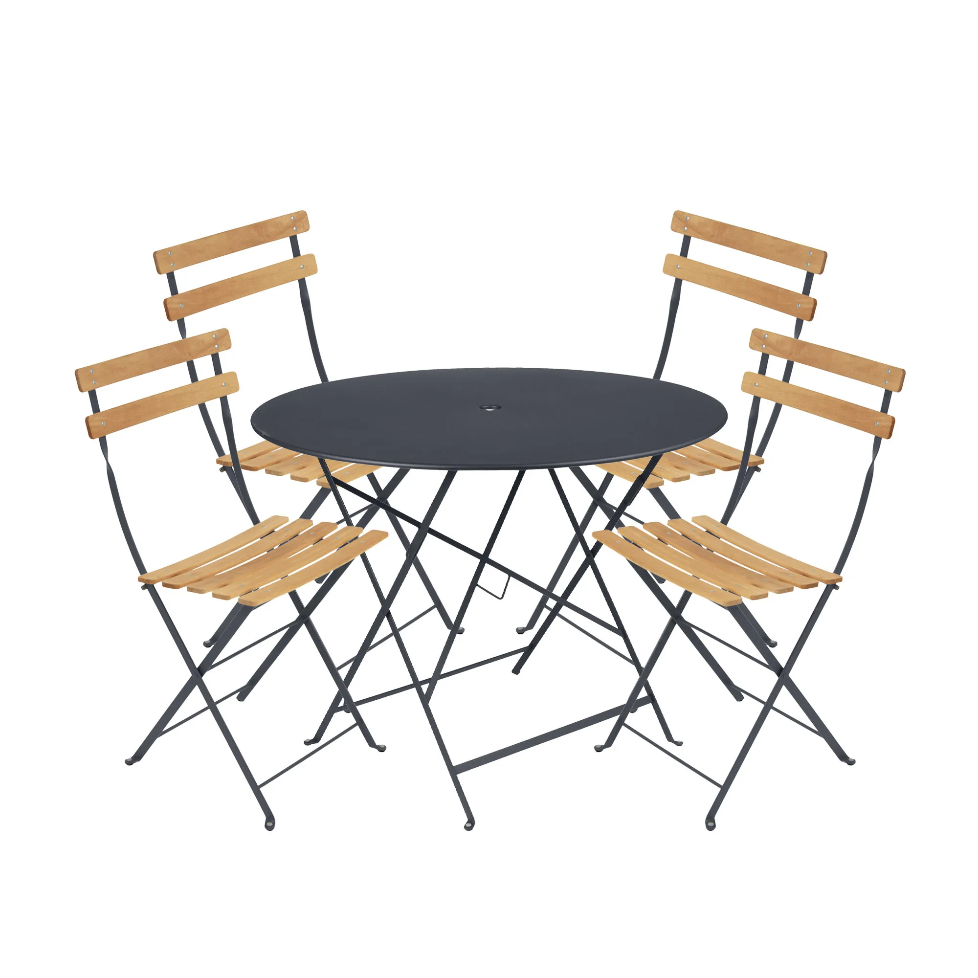 Bistro matgrupp Ø96cm & 4 trä stolar