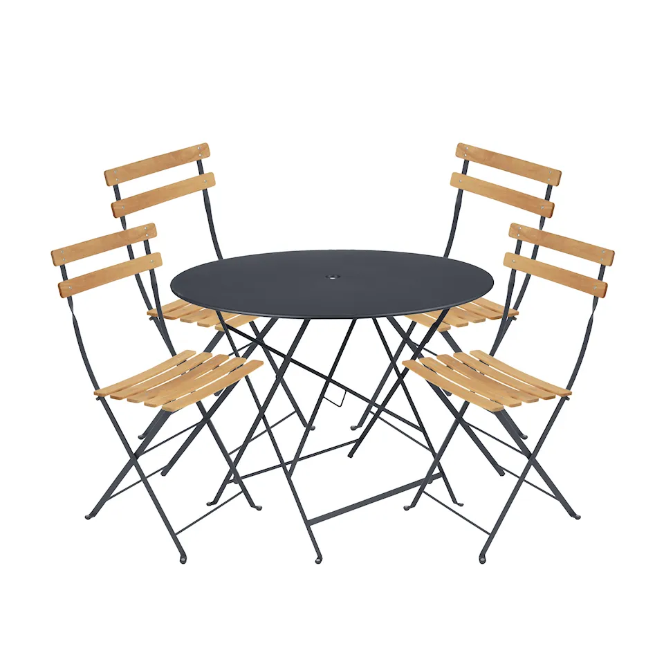 Bistro matgrupp Ø96cm & 4 trä stolar