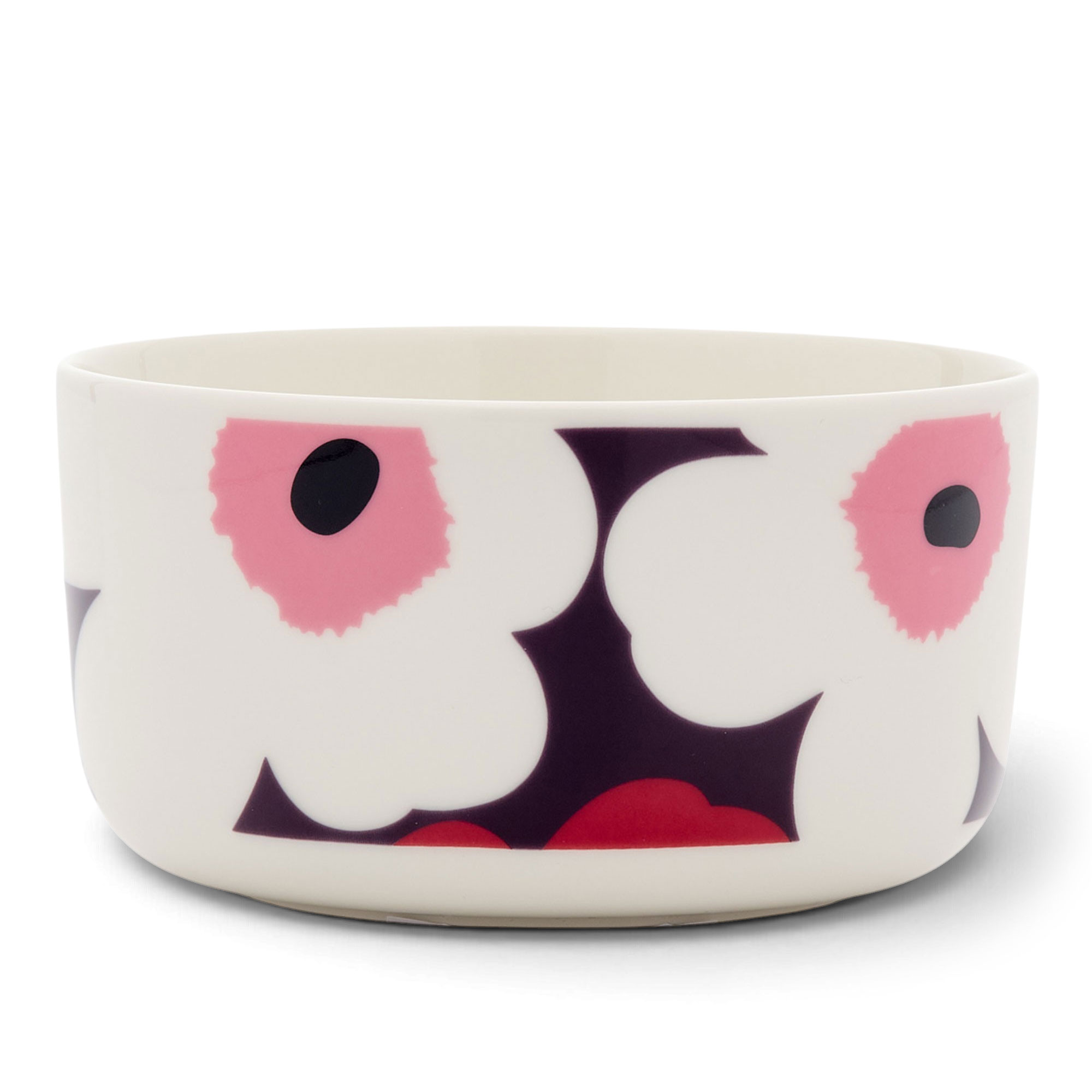 Marimekko - Oiva Unikko sk&aring;l 50 cl white/plum/cranberry/pink - Soppsk&aring;lar - R&ouml;d