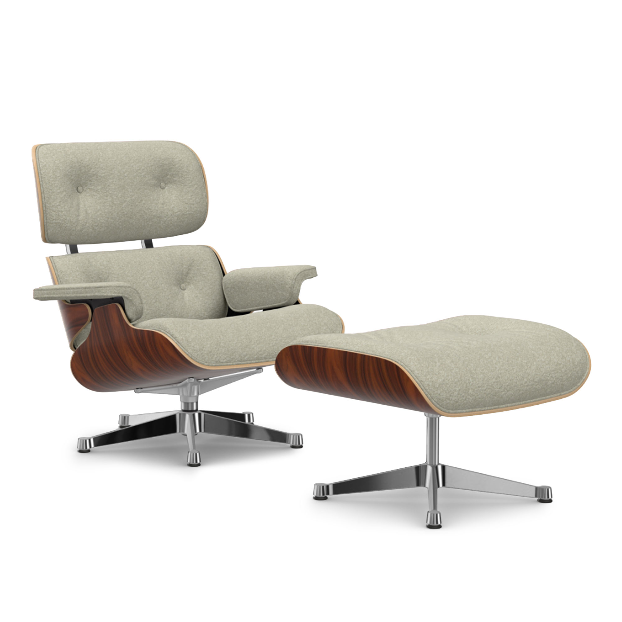Vitra - Eames Lounge Set Santos Palisander Nubia Cream/Sand 03 Polished Aluminium - Fåtöljer - Charles & Ray Eames - Beige | Möbler - Fåtöljer Och Puffar - Fåtöljer | Möbelexperten