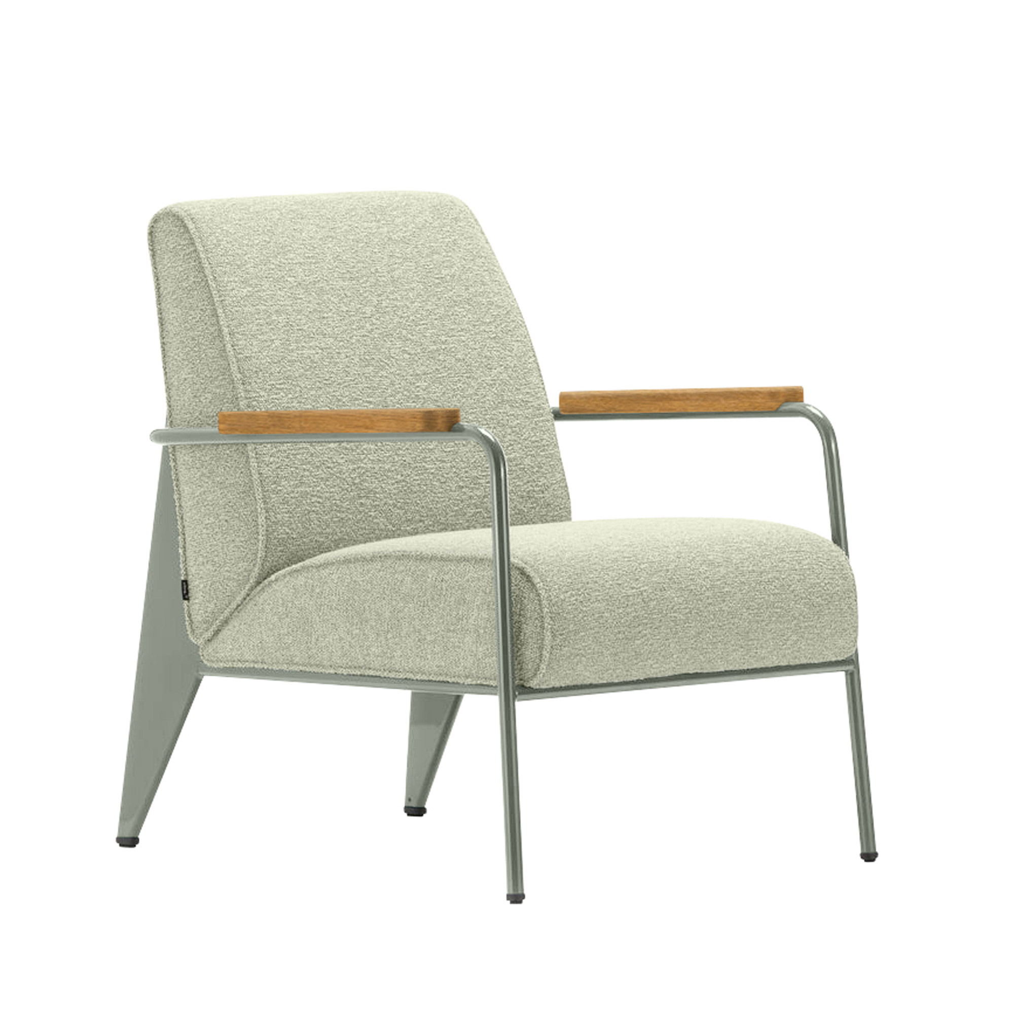 Vitra - Fauteuil de Salon, Prouvé Gris Vermeer, Natural Oak, Fabric Cat. F100 Nubia Col. 03 Cream/Sand - Fåtöljer - Jean Prouvé - Beige - Metall/Trä/Skum