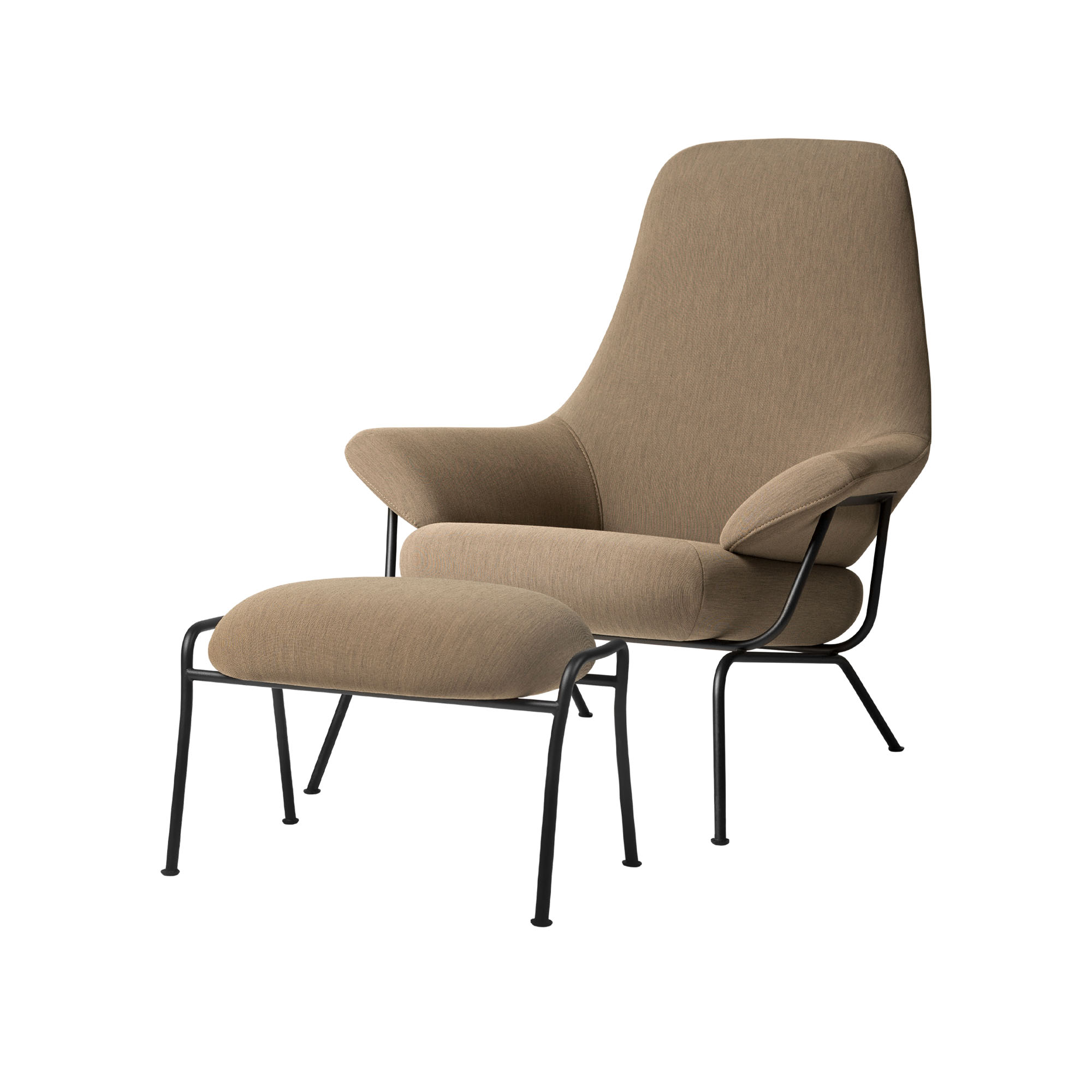 HEM - Hai Lounge Chair + Ottoman - Licorice - Fåtöljer - Luca Nichetto - Brun - Metall/Syntetiskt/Skum/Plast/Ull