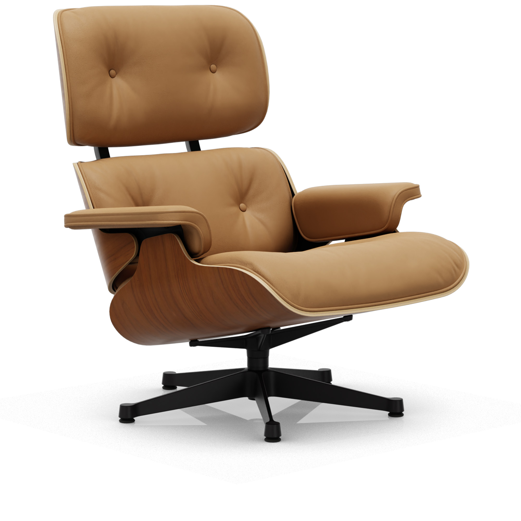 Vitra - Eames Lounge Chair Natural Walnut Leather Natural Caramel 01 Deep Black - Fåtöljer - Charles & Ray Eames - Läder/Metall/Trä | Möbler - Fåtöljer Och Puffar - Fåtöljer | Möbelexperten