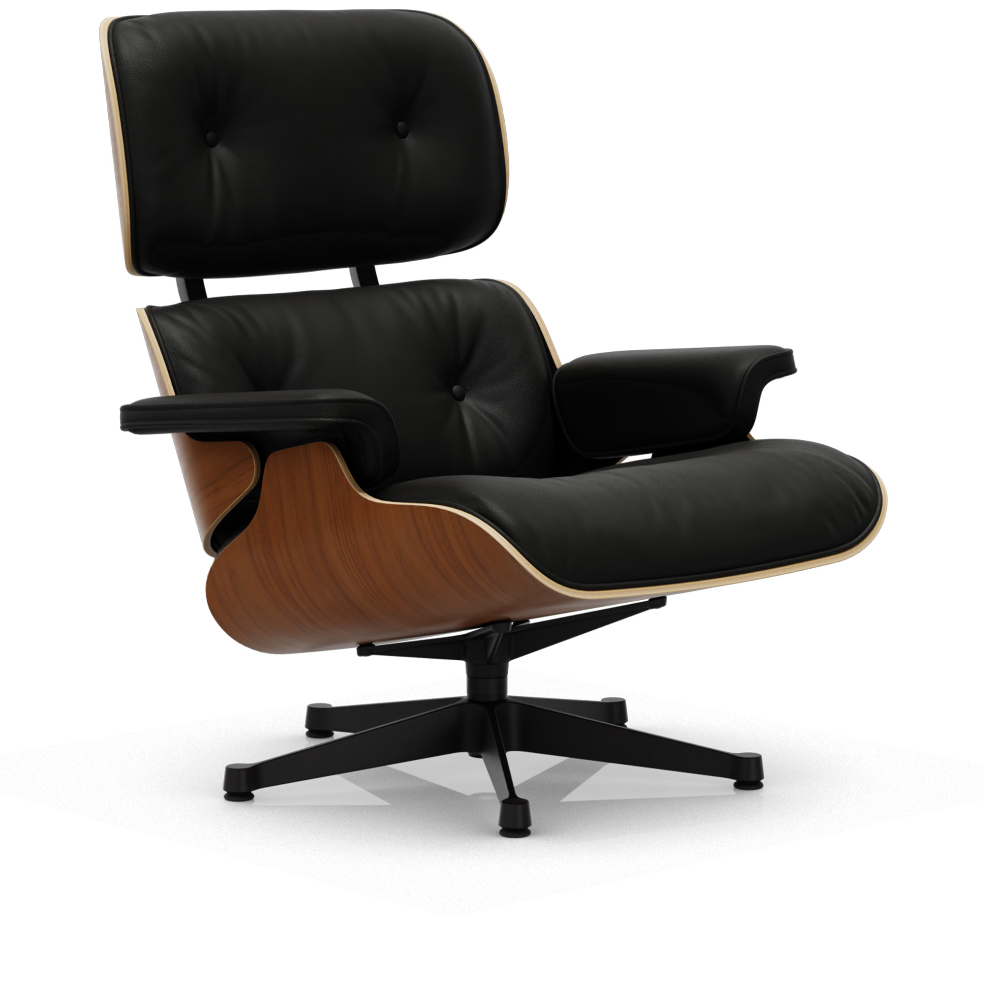 vitra - eames lounge chair natural walnut leather premium chocolate 68 deep black - fåtöljer - charles & ray eames - läder/metall/trä