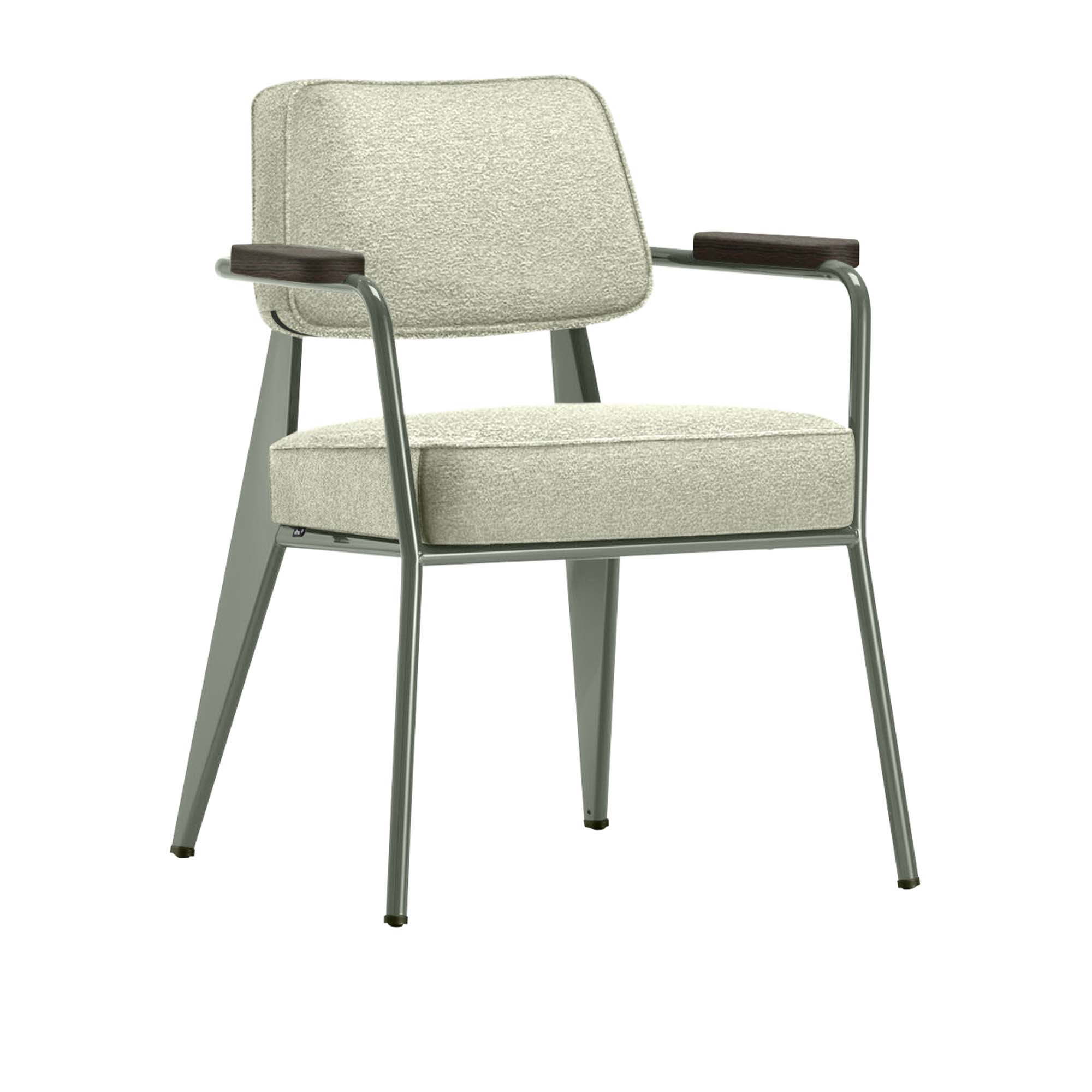 Vitra - Fauteuil Direction, Dark Oak, Prouvé Gris VermeerFabric Cat. F100 Nubia Col. 03 Cream/Sand - Matstolar - Jean Prouvé - Beige - Metall/Trä/Textilmaterial/Skum