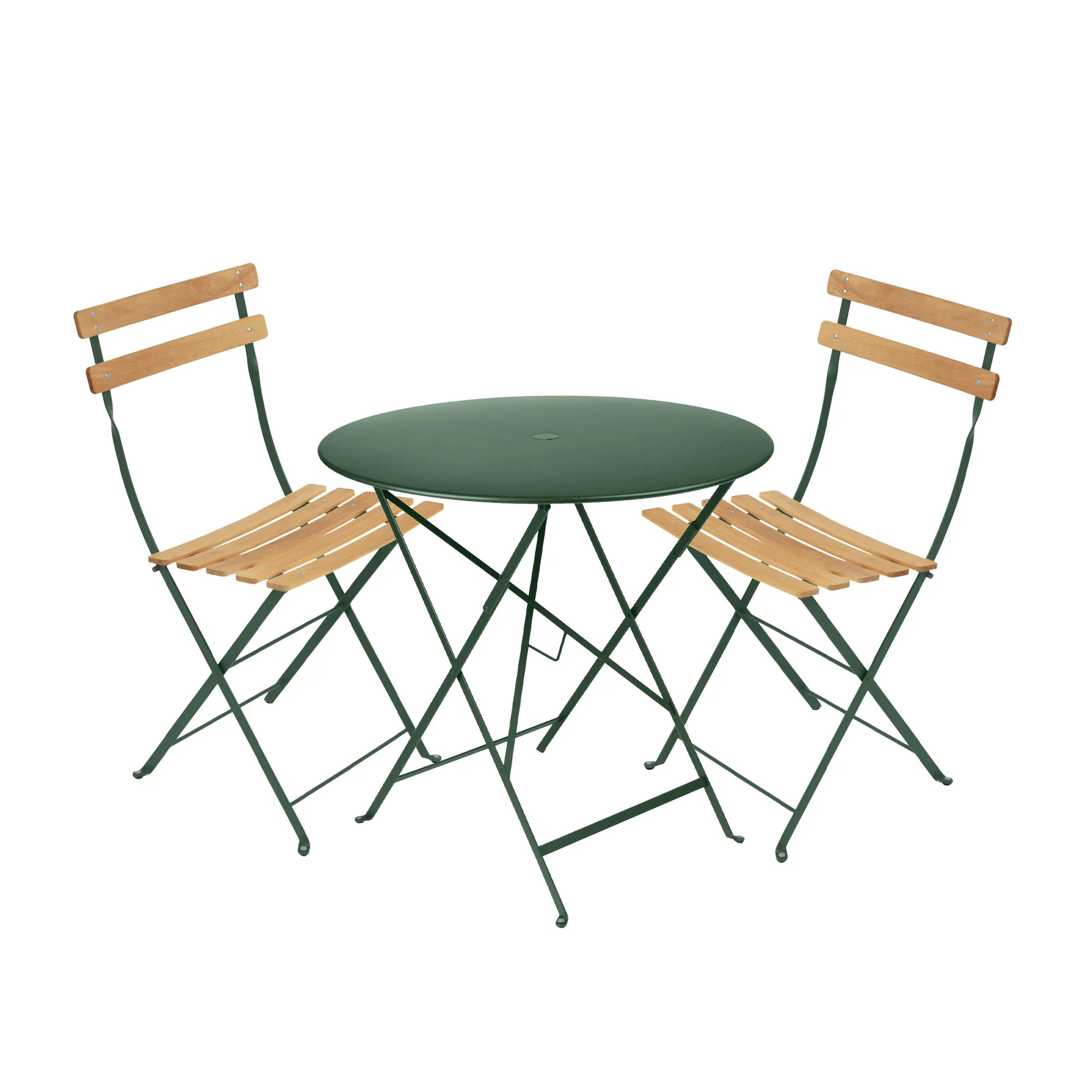 Bistro matgrupp bord 77cm & 2 trä stolar