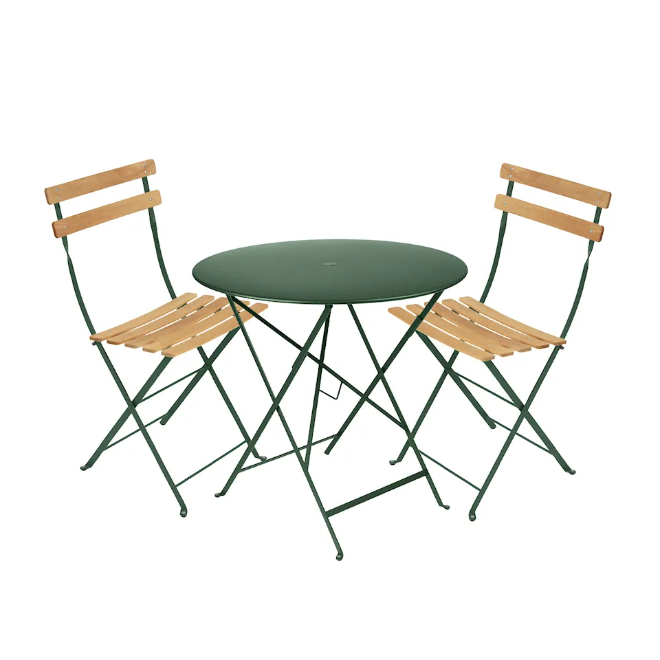 Bistro matgrupp bord 77cm & 2 trä stolar