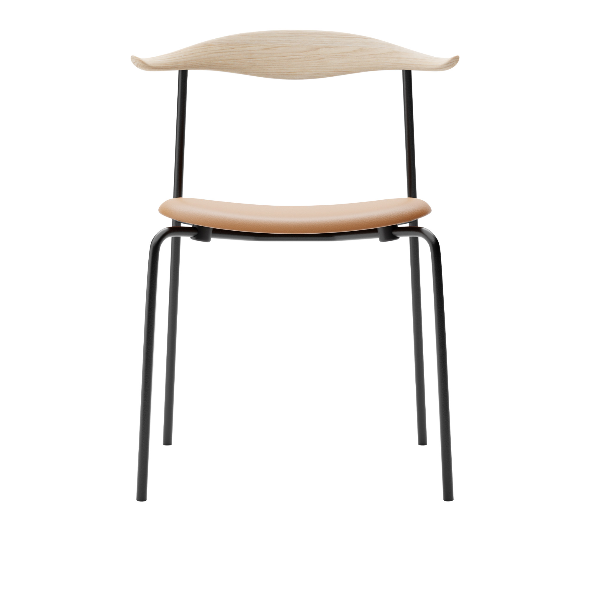 Carl Hansen - CH88P - Svart stål, Ek, Tvålad, Lädergrupp A Loke - 7050 - Matstolar - Hans J. Wegner - Brun - Läder/Trä