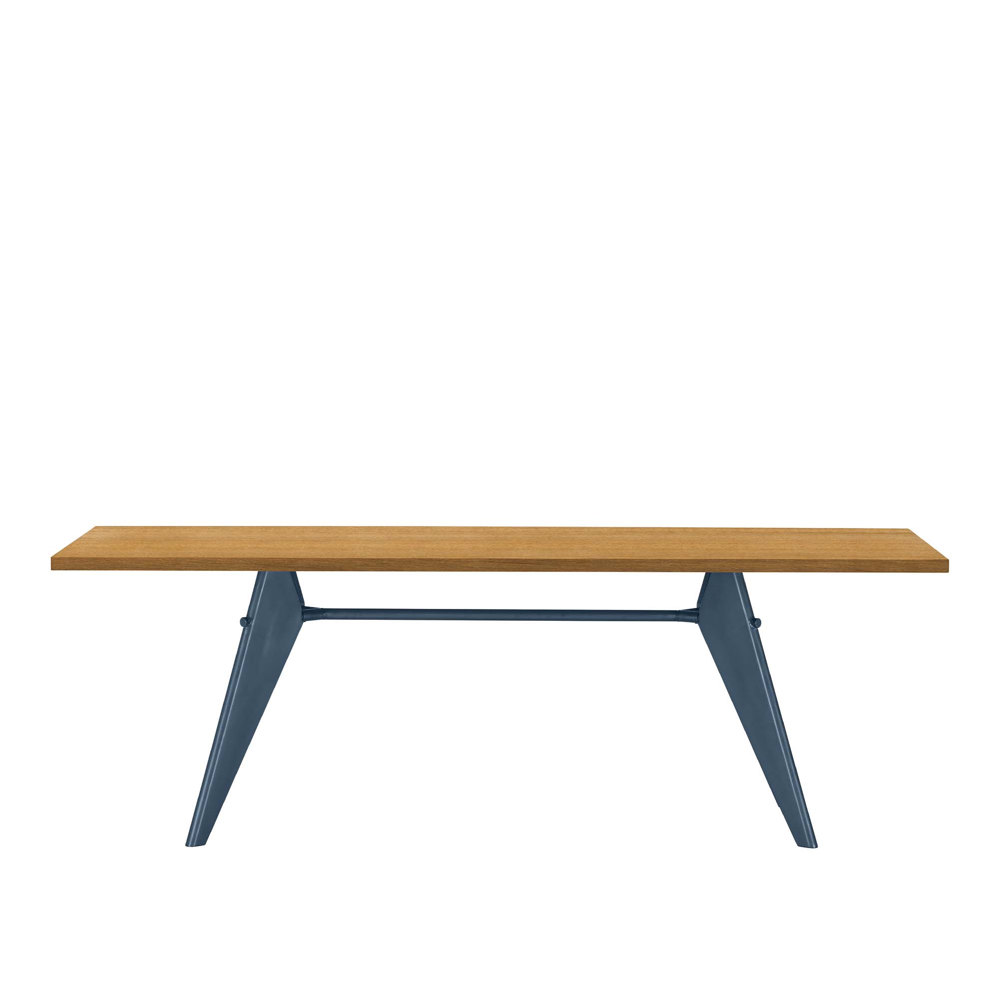 Vitra - EM Table 220, Base Prouvé Bleu Dynastie - Natural Oak Veneer - Matbord - Jean Prouvé - Träfärgad,Blå - Metall/Trä