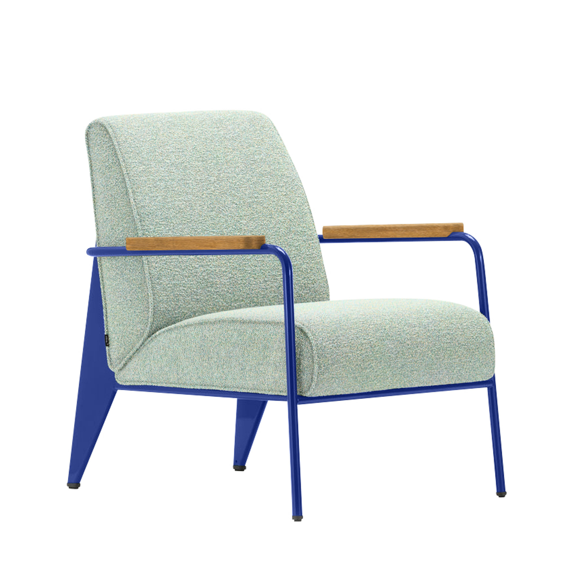 Vitra - Fauteuil de Salon, Prouvé Bleu Marcoule, Natural Oak, Fabric Cat. F100 Nubia Col. 06 Cream/Sierra Grey - Fåtöljer - Jean Prouvé - Grå - Metall/Trä/Skum