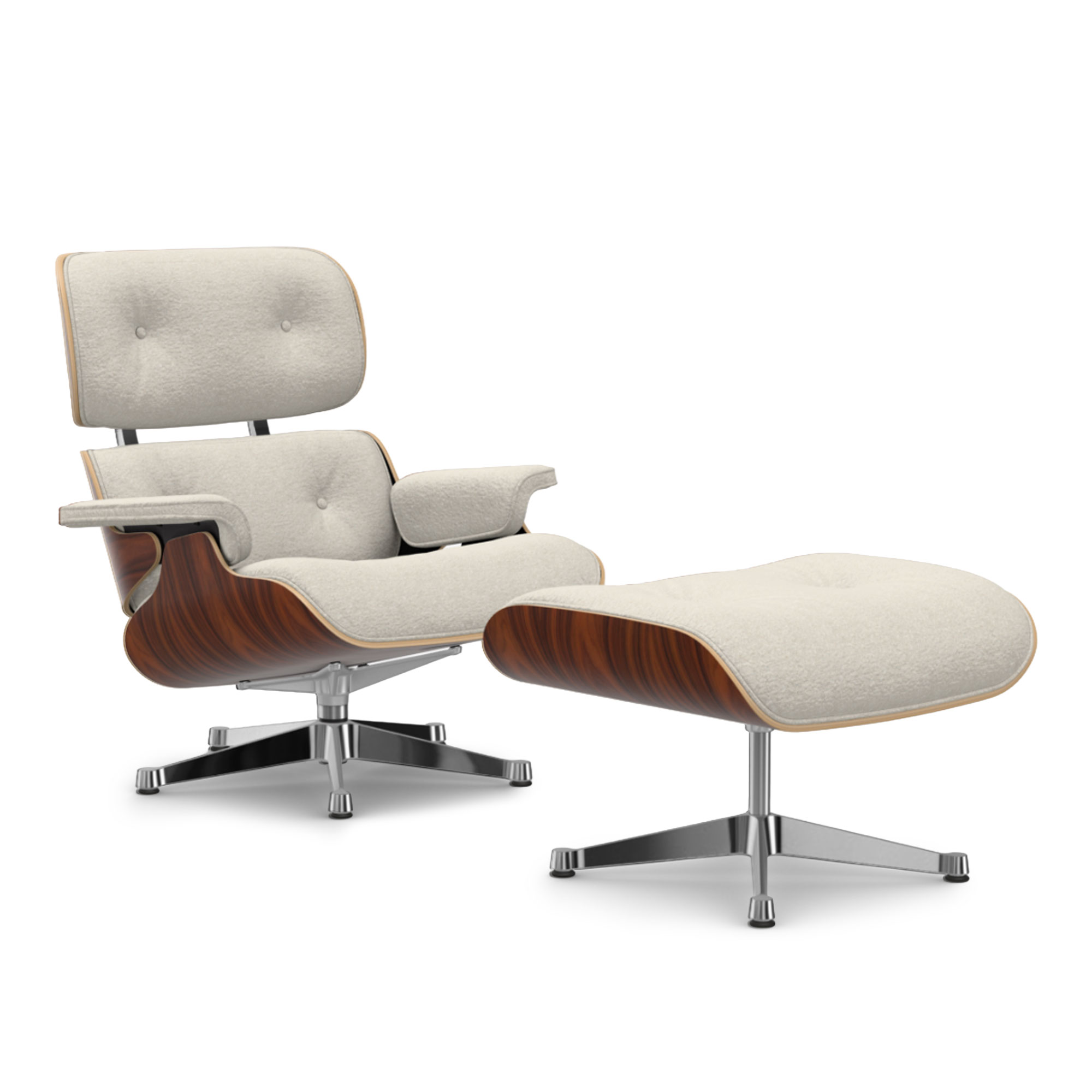 Vitra - Eames Lounge Set Santos Palisander Nubia Ivory Pearl 01 Polished Aluminium - Fåtöljer - Charles & Ray Eames - Beige | Möbler - Fåtöljer Och Puffar - Fåtöljer | Möbelexperten