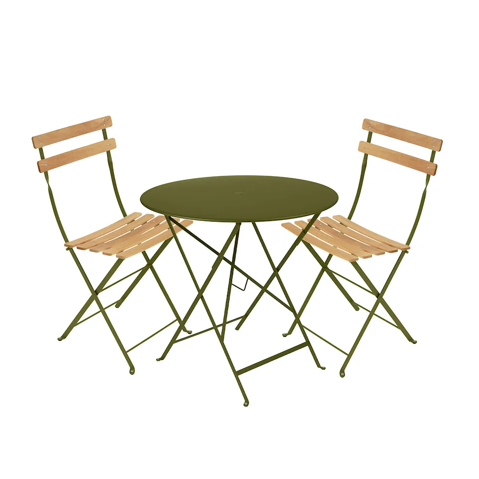 Bistro matgrupp bord 77cm & 2 trä stolar