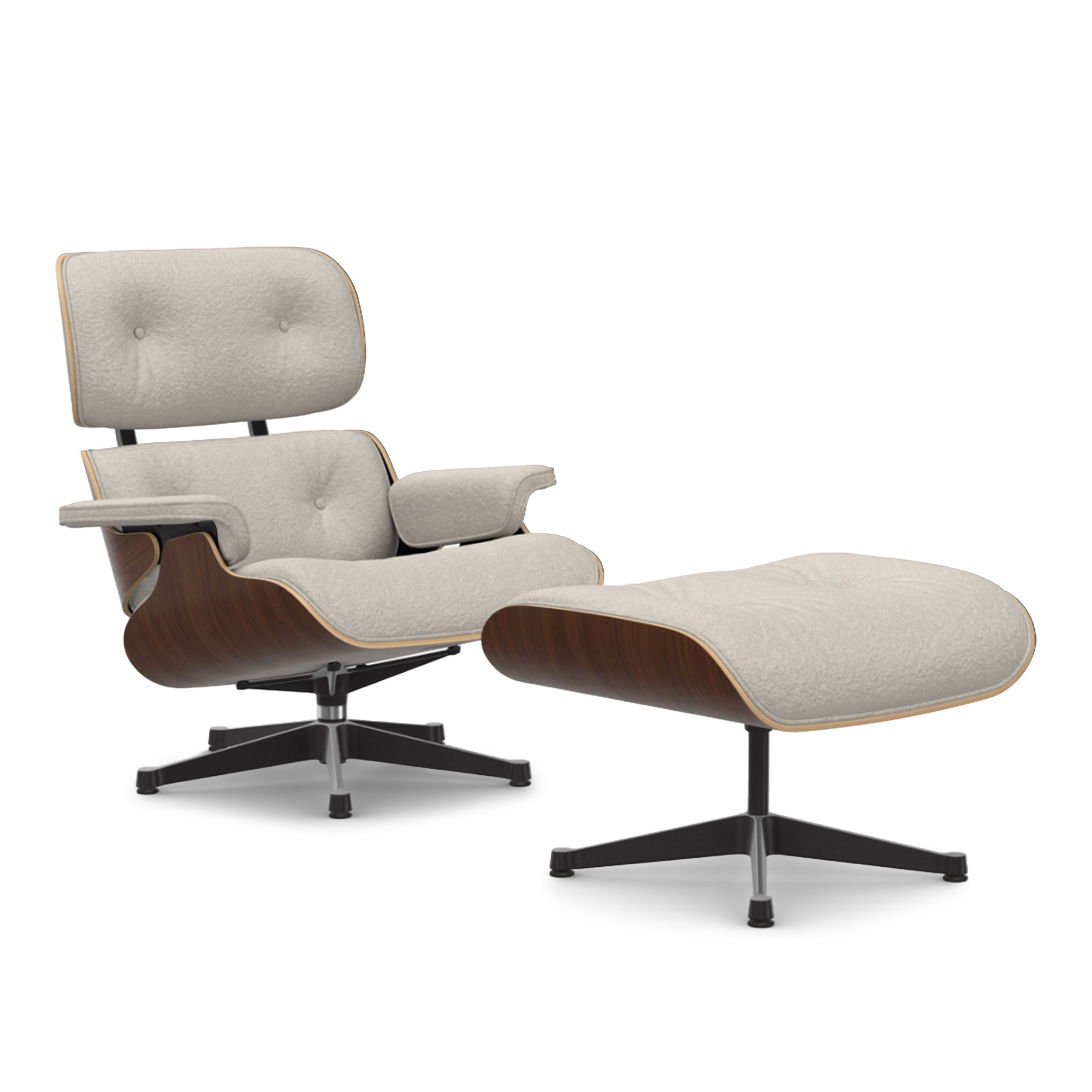 Vitra - Eames Lounge Set Dark Walnut Nubia Ivory Pearl 01 Polished Aluminium/Deep Black - Fåtöljer - Charles & Ray Eames - Beige | Möbler - Fåtöljer Och Puffar - Fåtöljer | Möbelexperten