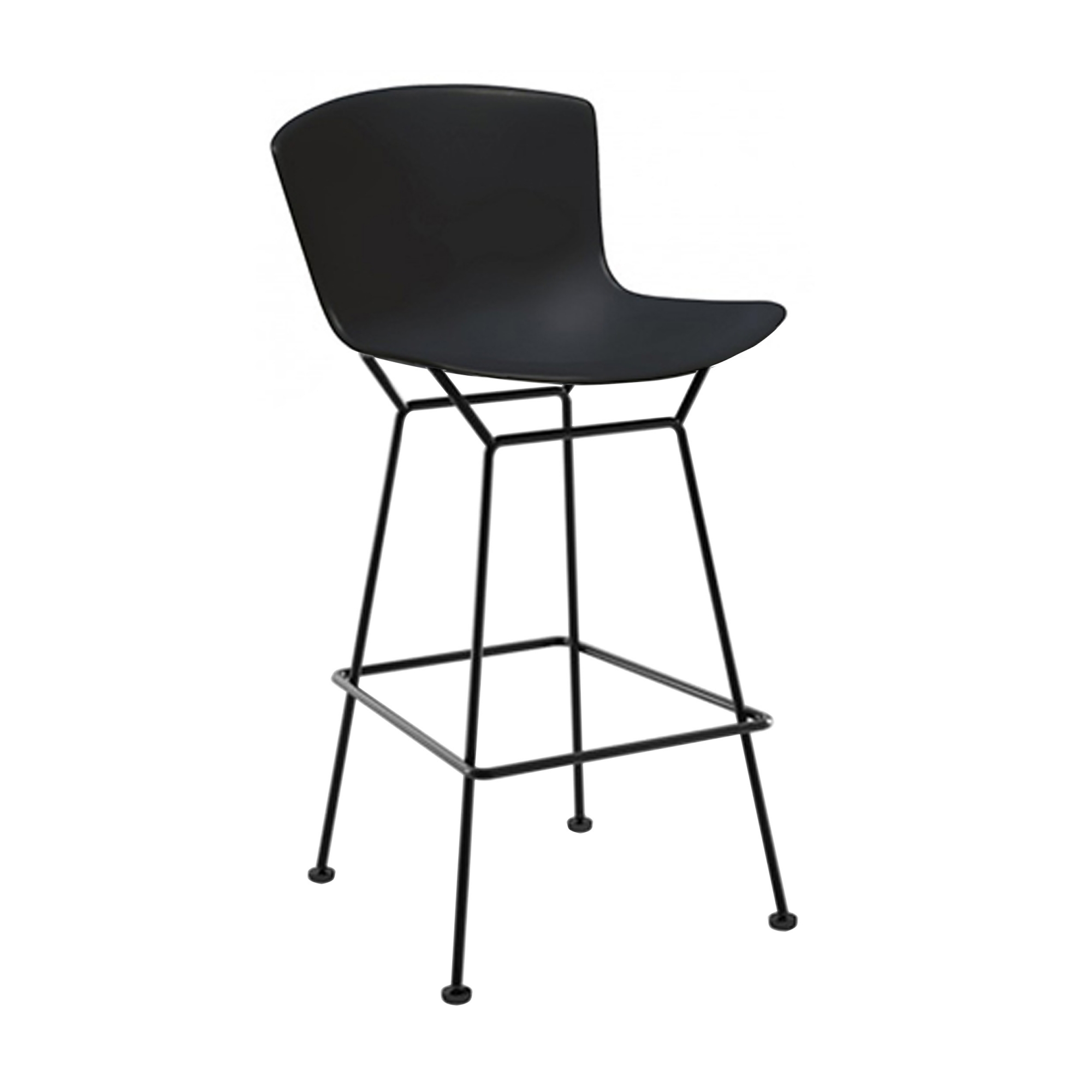 Knoll - Bertoia Plastic Bar Stool, sitthöjd 69 cm, Svart underrede, Svart sits - Barstolar & barpallar - Harry Bertoia - Svart - Metall/Plast