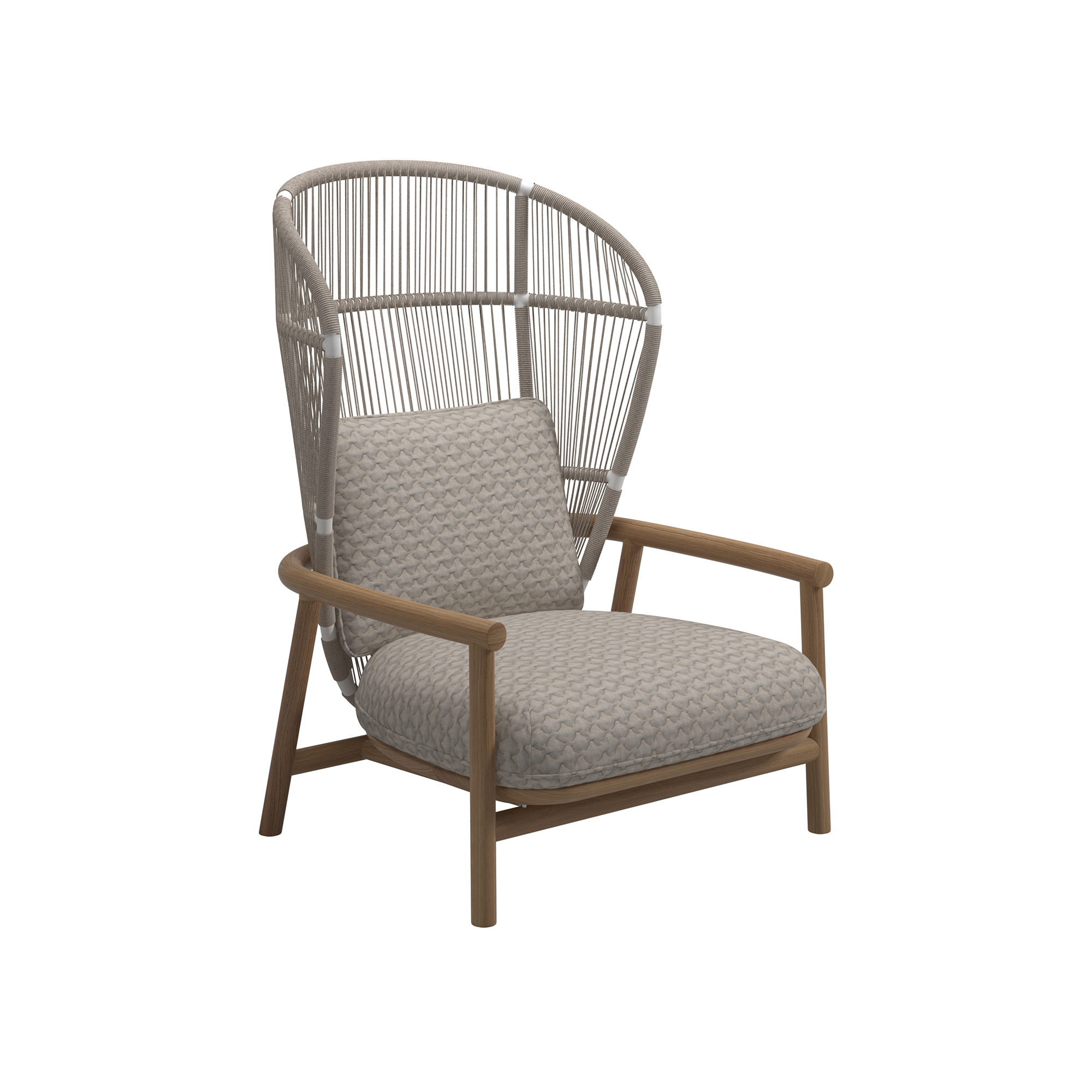 Gloster - Fern High Back Lounge Chair, White/Dune, Kat.D Wave Buff - Fåtöljer utomhus - Sebastian Herkner - Beige - Metall/Trä/Textilmaterial | Utemöbler - Loungemöbler - Fåtöljer Utomhus | Möbelexperten