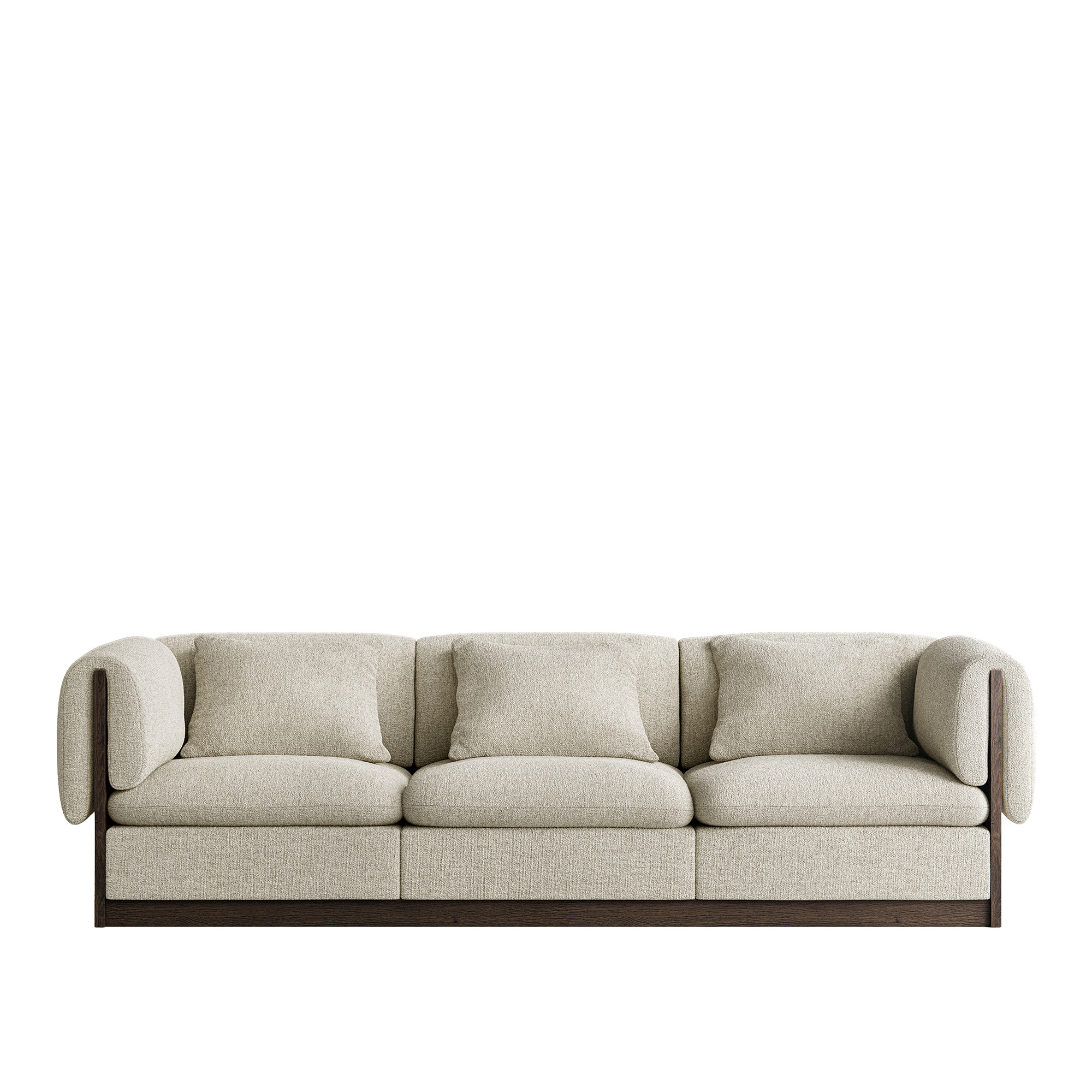 länna möbler - l.a. 3-seater sofa inc. arm-rest cushion, dark oak frame, rhythm beige 05 (textaafoam) - soffor - lotta agaton - beige - metall/trä/textilmaterial