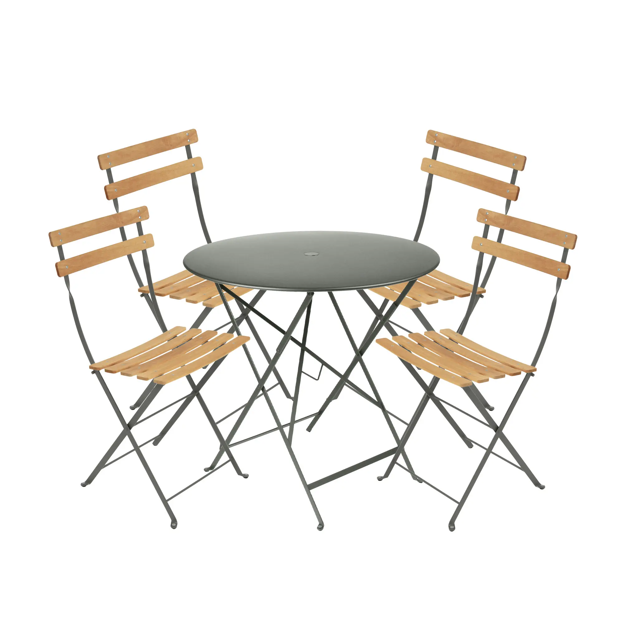 Bistro matgrupp bord 77cm & 4 trä stolar