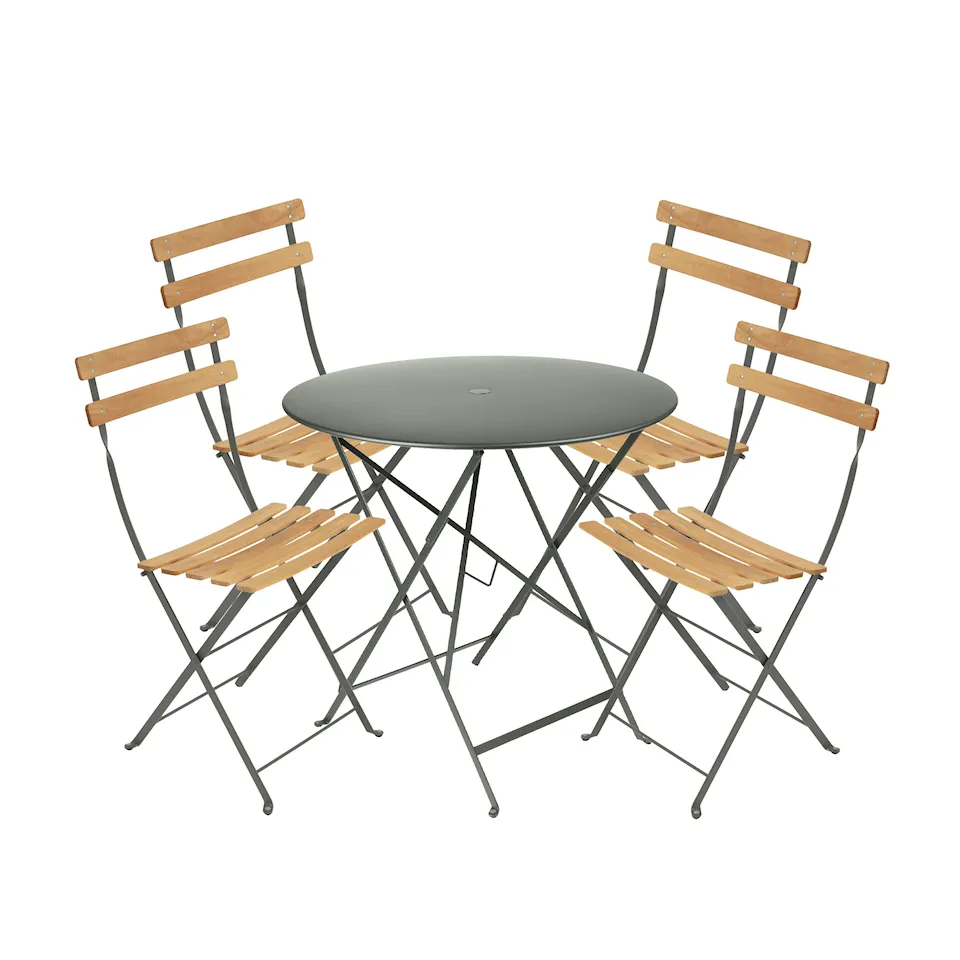 Bistro matgrupp bord 77cm & 4 trä stolar