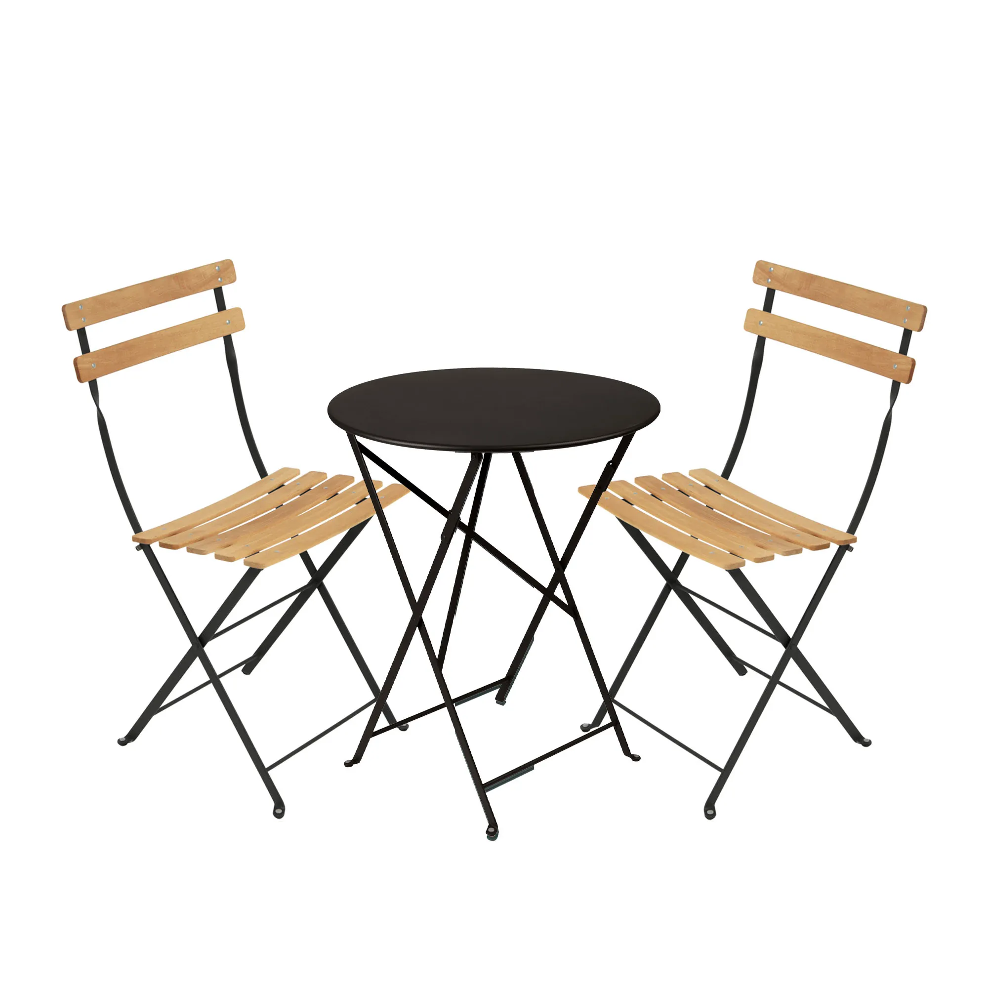 Bistro matgrupp Ø60cm & 2 trä stolar