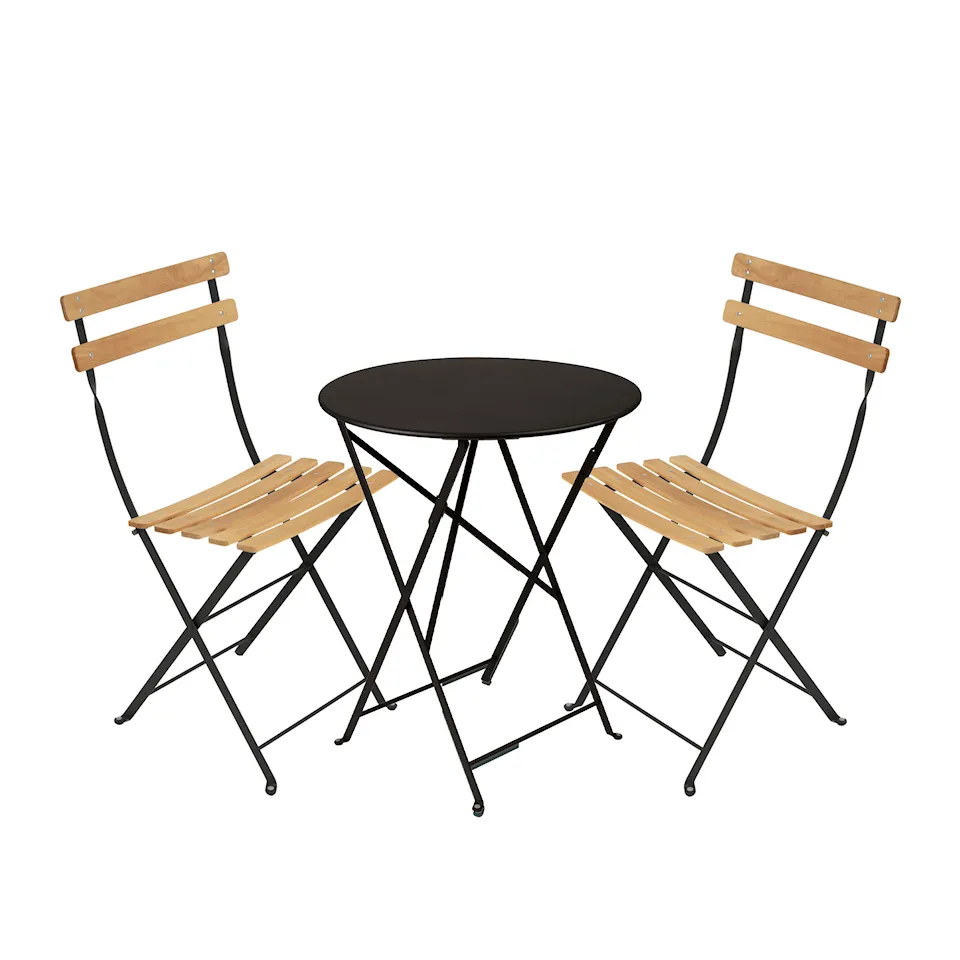 Bistro matgrupp Ø60cm & 2 trä stolar