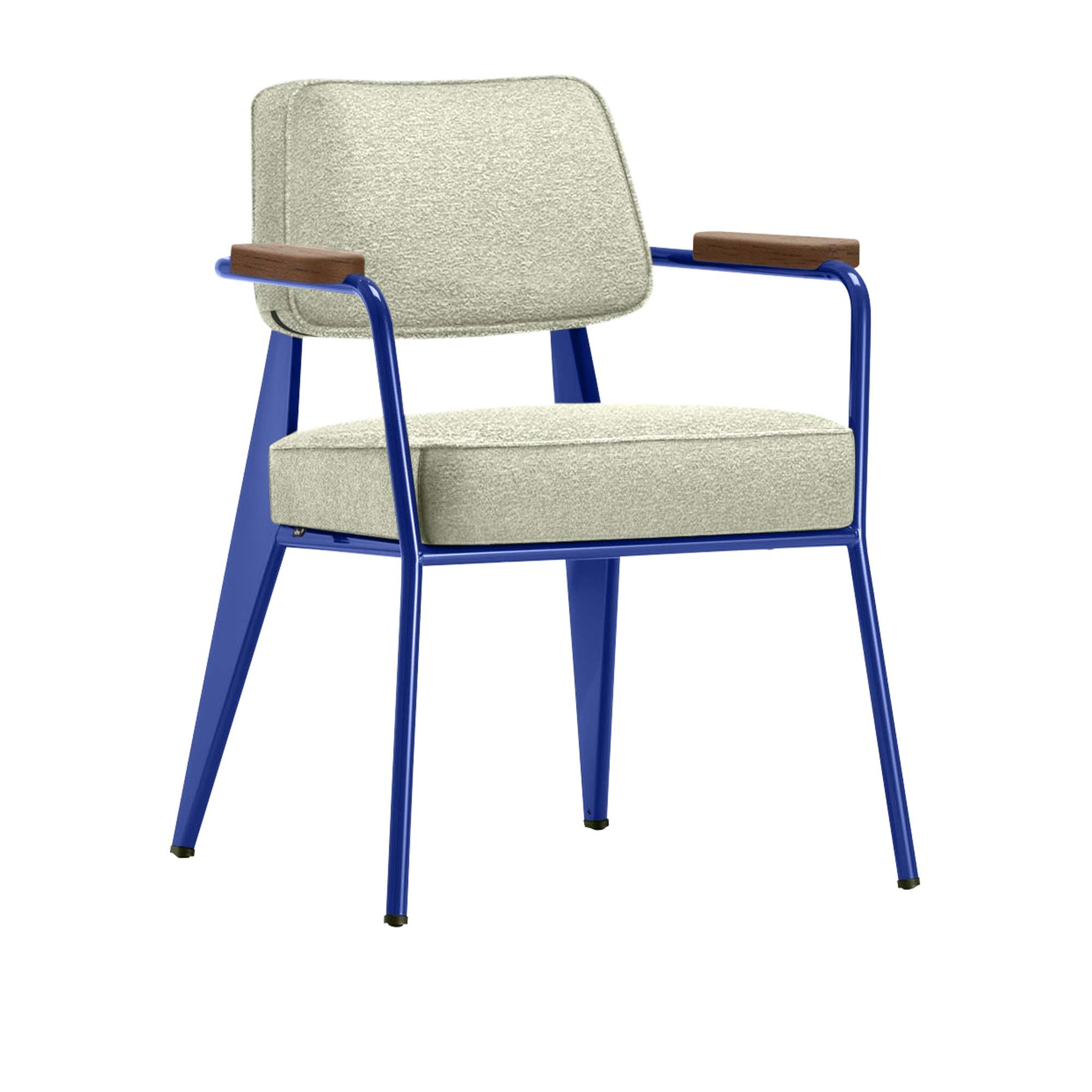Vitra - Fauteuil Direction, Walnut, Prouvé Bleu MarcouleFabric Cat. F100 Nubia Col. 03 Cream/Sand - Matstolar - Jean Prouvé - Beige - Metall/Trä/Textilmaterial/Skum