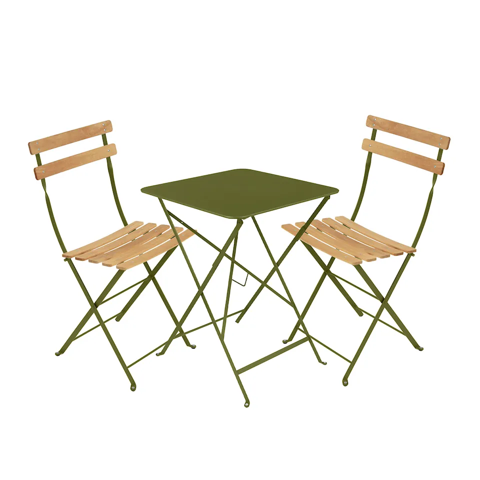 Bistro matgrupp bord 57cm & 2 trä stolar