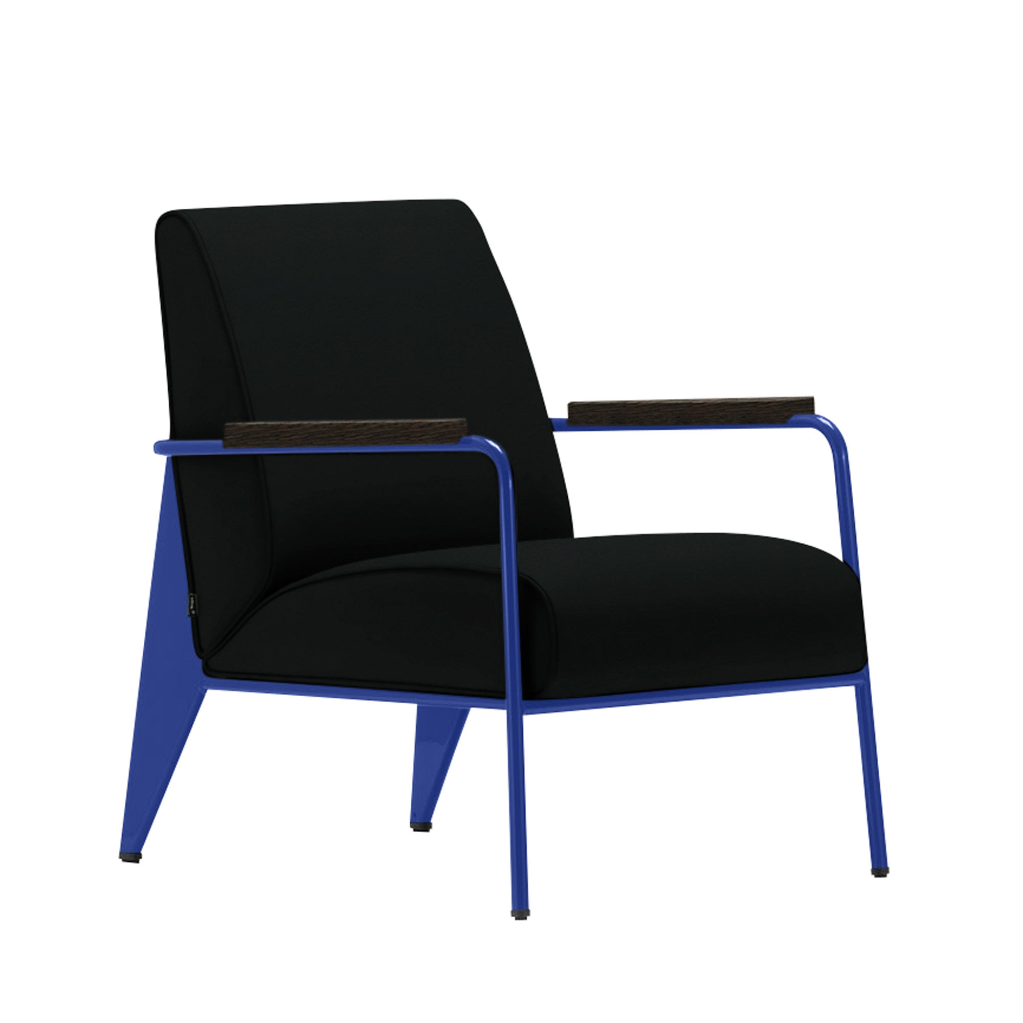 Vitra - Fauteuil de Salon, Prouvé Bleu Marcoule, Dark Oak, Leather Premium Cat. L40 Col. 66 Nero - Fåtöljer - Jean Prouvé - Svart - Metall/Trä/Skum
