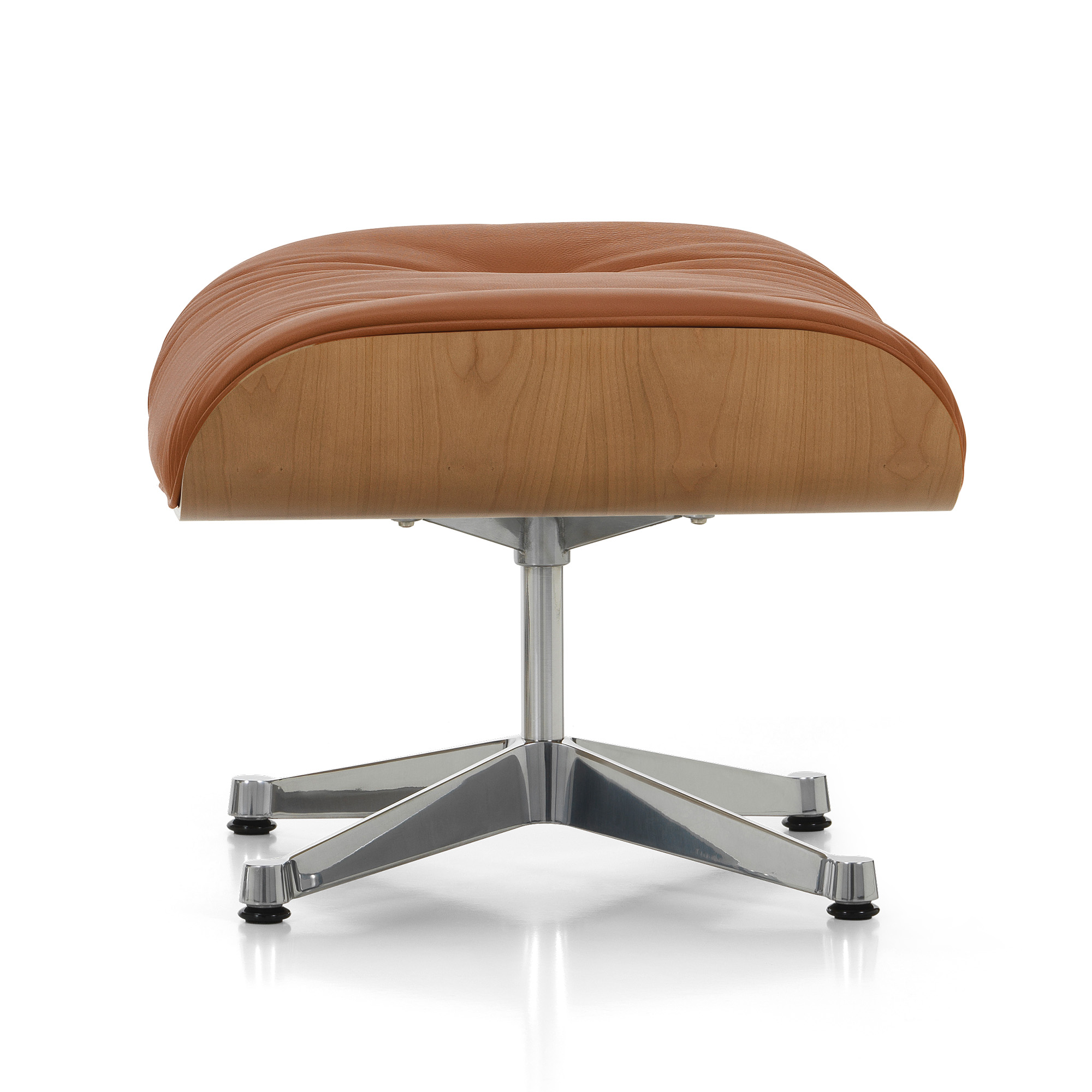 vitra - eames lounge ottoman cherry leather premium cognac 97 polished aluminium - fotpallar - charles & ray eames - läder/metall/trä