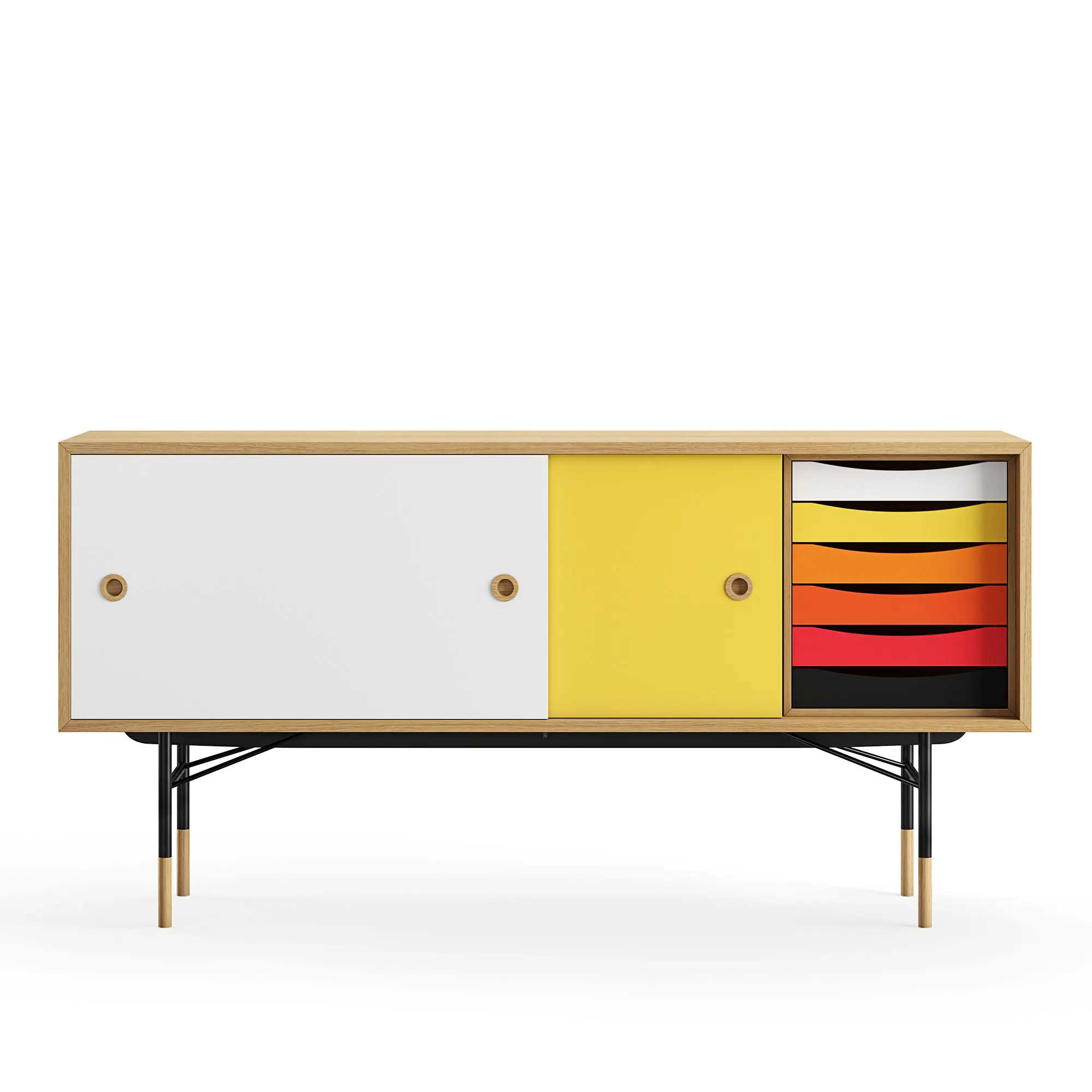 Sideboard Warm med lådor Dark oiled oak White/Yellow