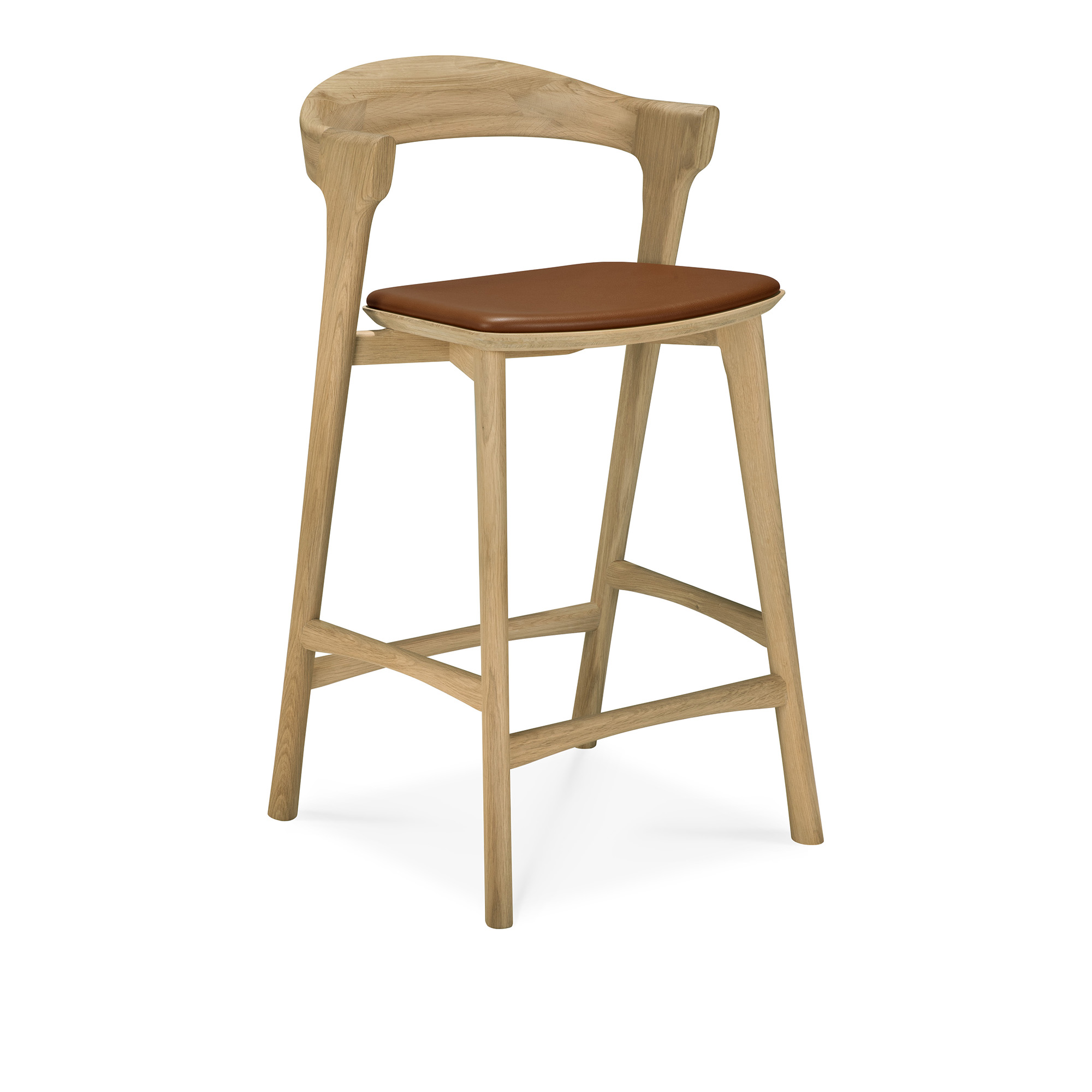 ethnicraft - bok counter stool - varnished oak - cognac leather - barstolar - alain van havre - träfärgad - trä