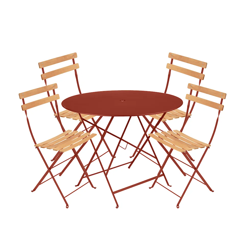 Bistro matgrupp Ø96cm & 4 trä stolar