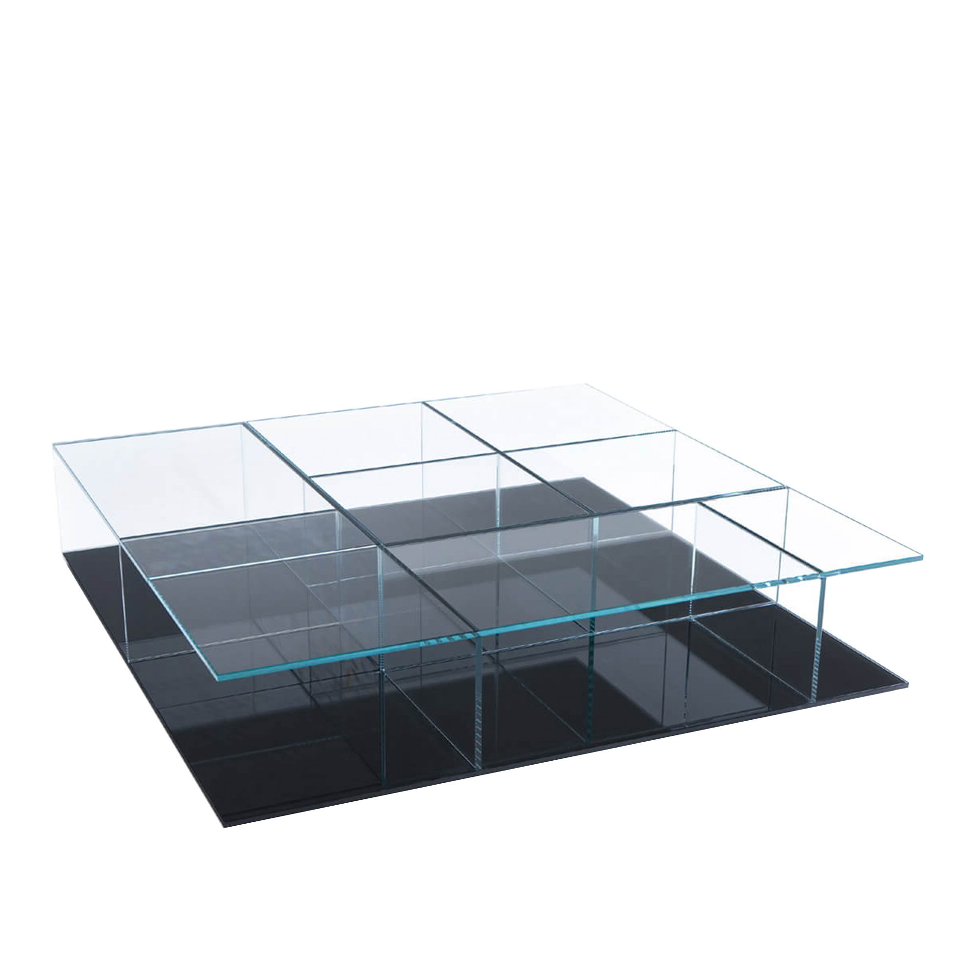Cassina - 269 Mex - Set of 3 Small Low Tables, 108,5 x 108,5 cm, Svart bas - Soffbord - Piero Lissoni - Transparent - Glas