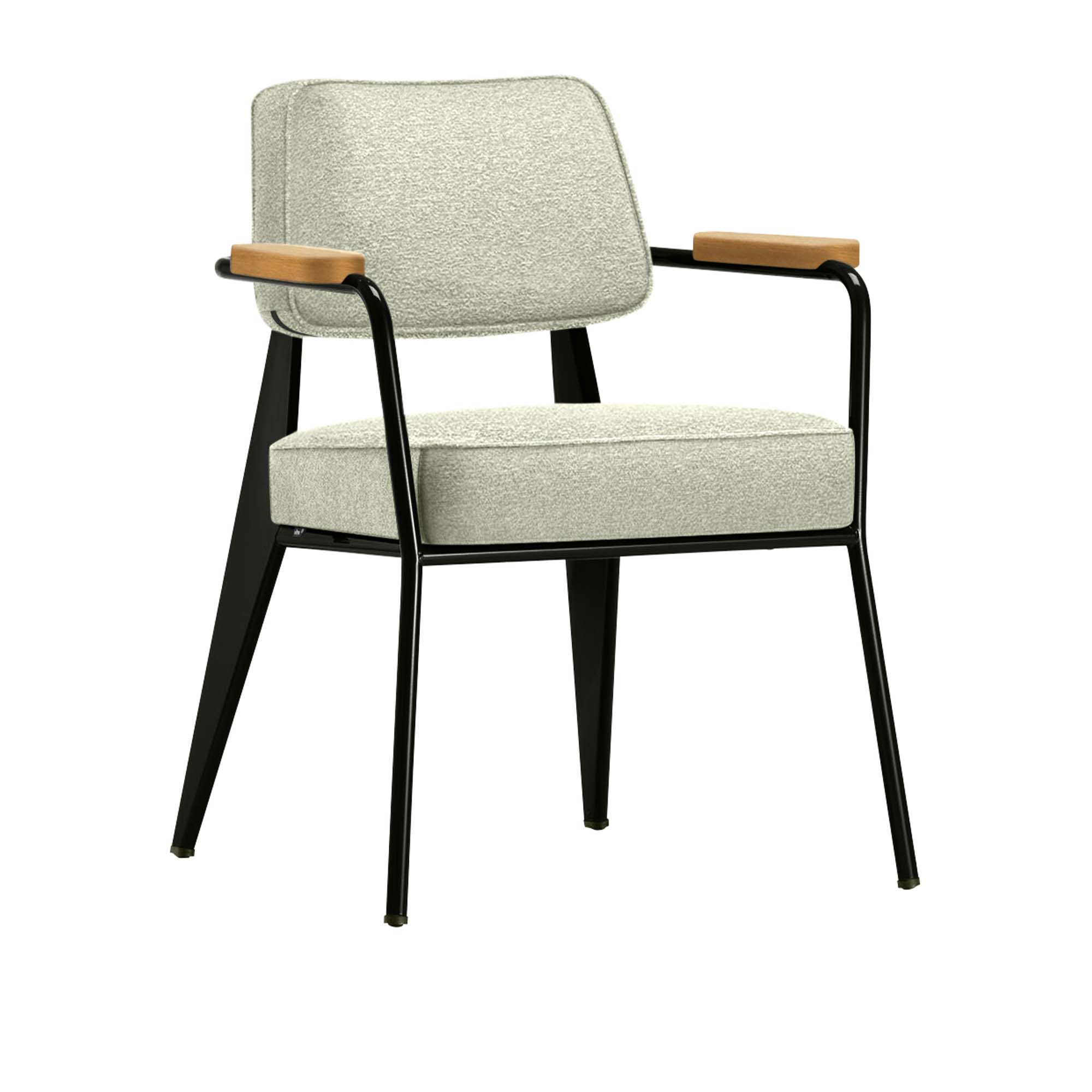 Vitra - Fauteuil Direction, Natural Oak, Base Deep BlackFabric Cat. F100 Nubia Col. 03 Cream/Sand - Matstolar - Jean Prouvé - Beige - Metall/Trä/Textilmaterial/Skum