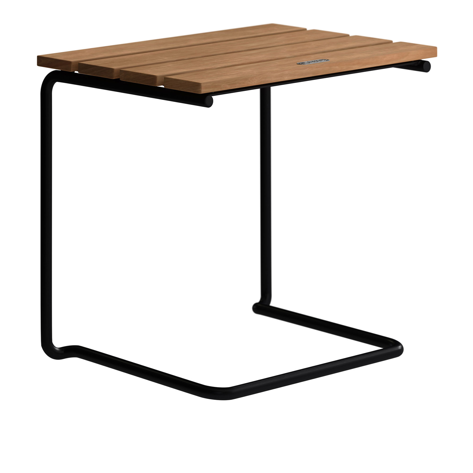 Grythyttan Stålmöbler - Footstool A3 Untreated Teak With Black Steel Base - Utomhuspallar och puffar - Jan-Olof Ågren,Maria Håård - Träfärgad - Metall/Trä | Utemöbler - Utestolar - Utomhuspallar Och Puffar | Möbelexperten