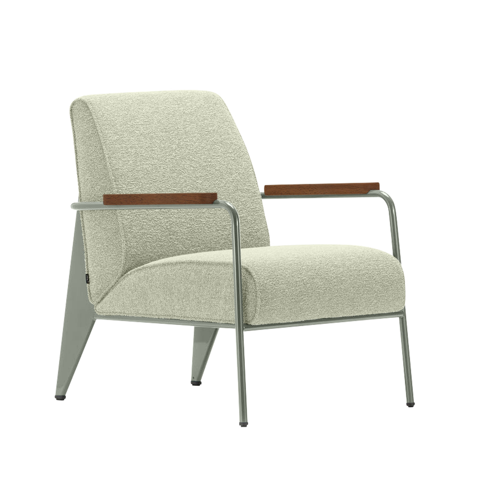 Vitra - Fauteuil de Salon, Walnut, Prouvé Gris Vermeer, Fabric Cat. F100 Nubia Col. 03 Cream/Sand - Fåtöljer - Jean Prouvé - Beige - Metall/Trä/Skum