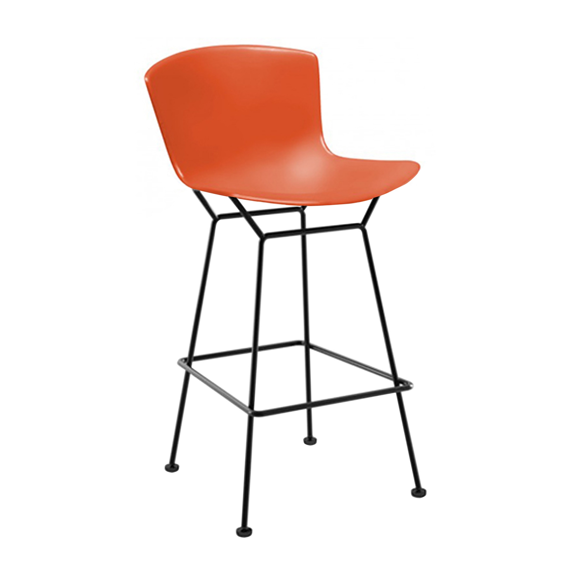 Knoll - Bertoia Plastic Bar Stool, sitthöjd 69 cm, Svart underrede, Orange-röd sits - Barstolar & barpallar - Harry Bertoia - Orange - Metall/Plast