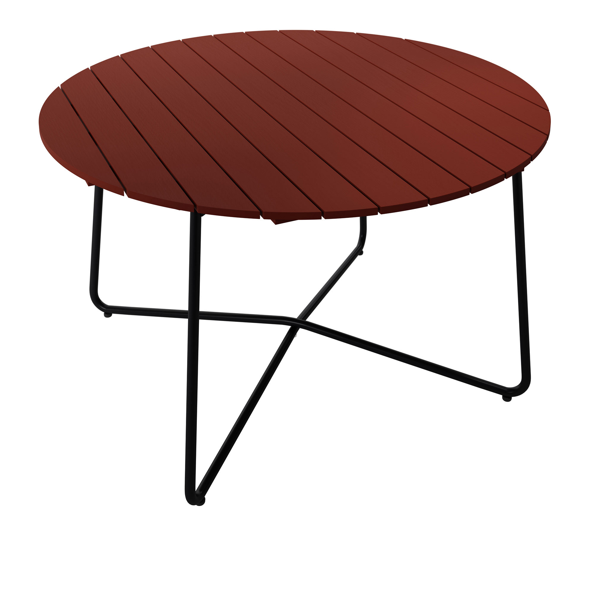 Grythyttan Stålmöbler - Bord 9A Ø120 cm Mörkröd ek / Svart stativ - Matbord utomhus - Träfärgad - Metall/Trä | Utemöbler - Utebord - Matbord Utomhus | Möbelexperten