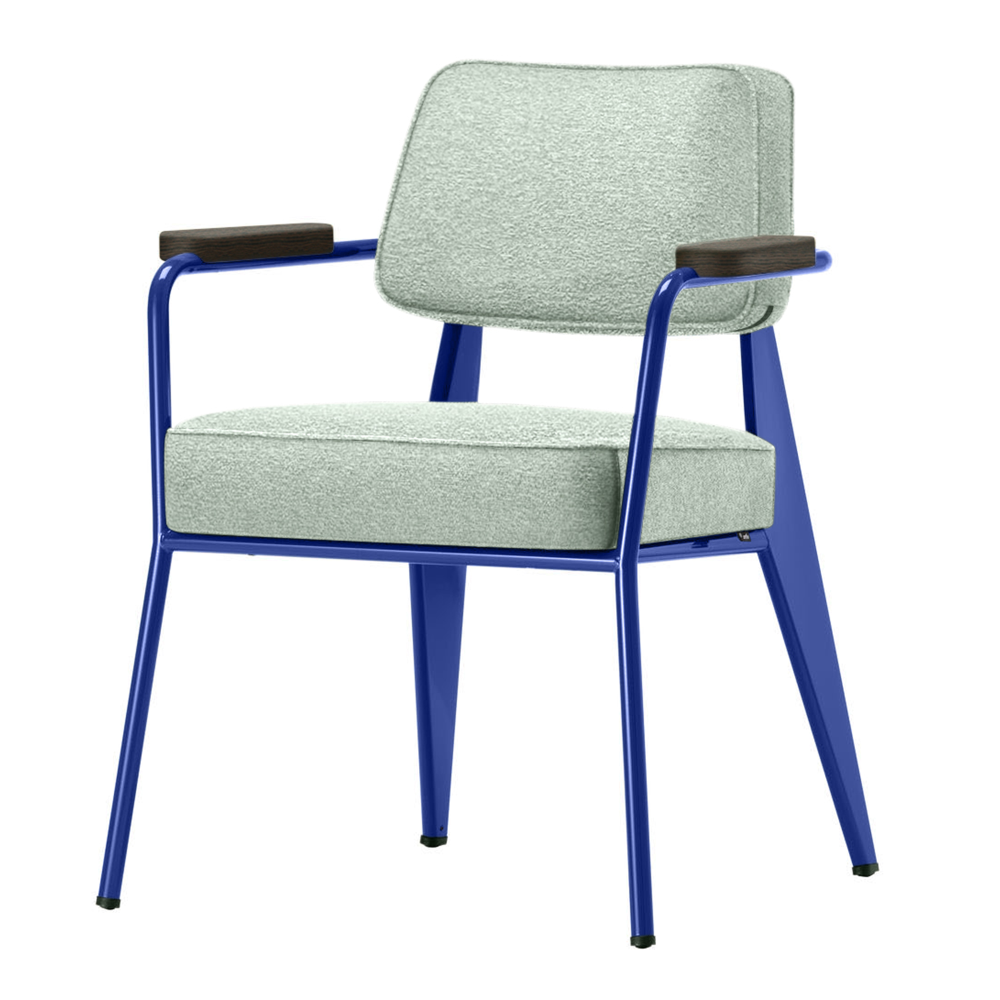 Vitra - Fauteuil Direction Bleu Marcoule/Dark Oak/Nubia Cream/Sierra Grey 06 - Matstolar - Jean Prouvé - Grå - Metall/Trä/Textilmaterial/Skum