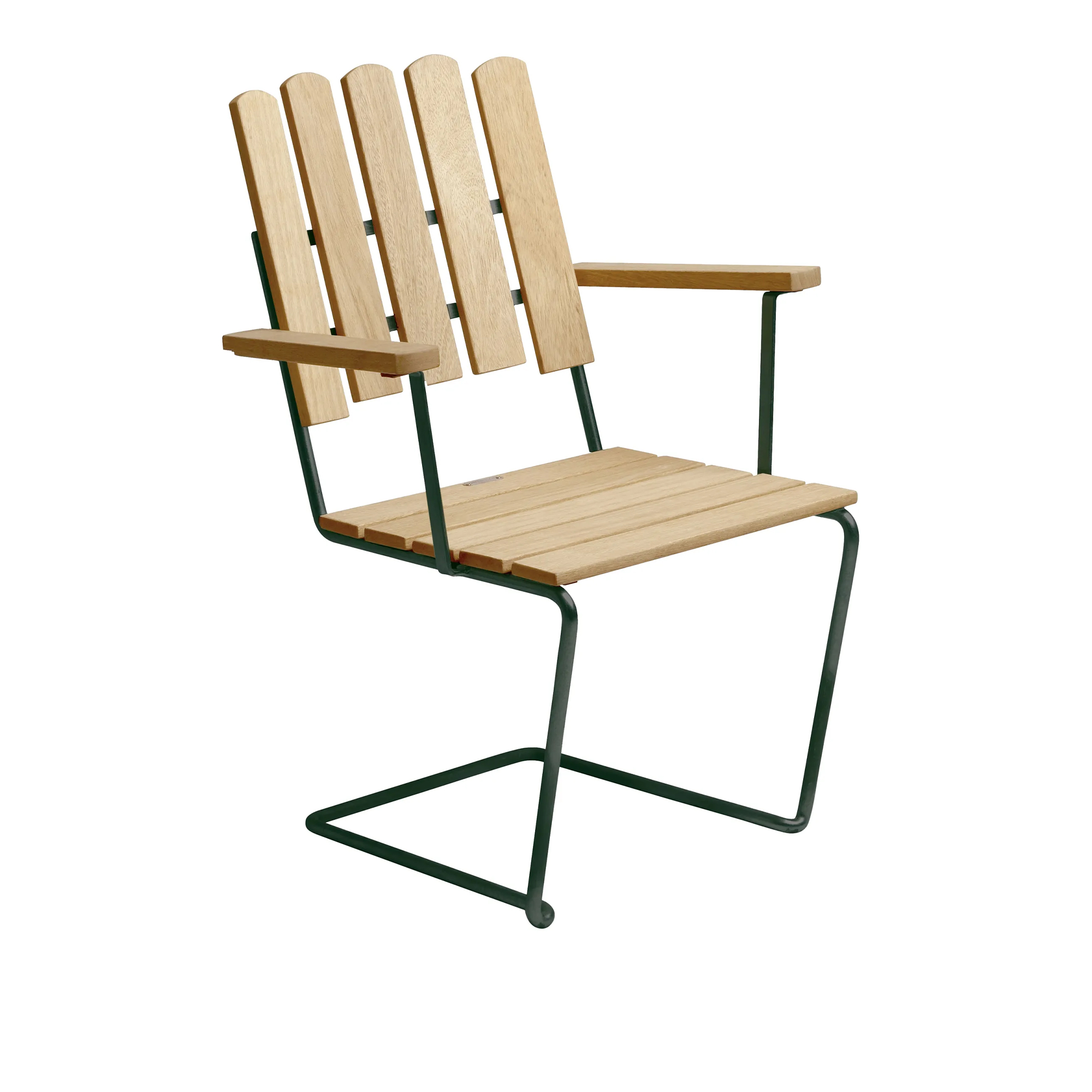 Grythyttan Stålmöbler - A2 Fåtölj Oljad furu / Grönt stativ - Matstolar utomhus - Artur Lindqvist | Utemöbler - Utestolar - Matstolar Utomhus | Möbelexperten
