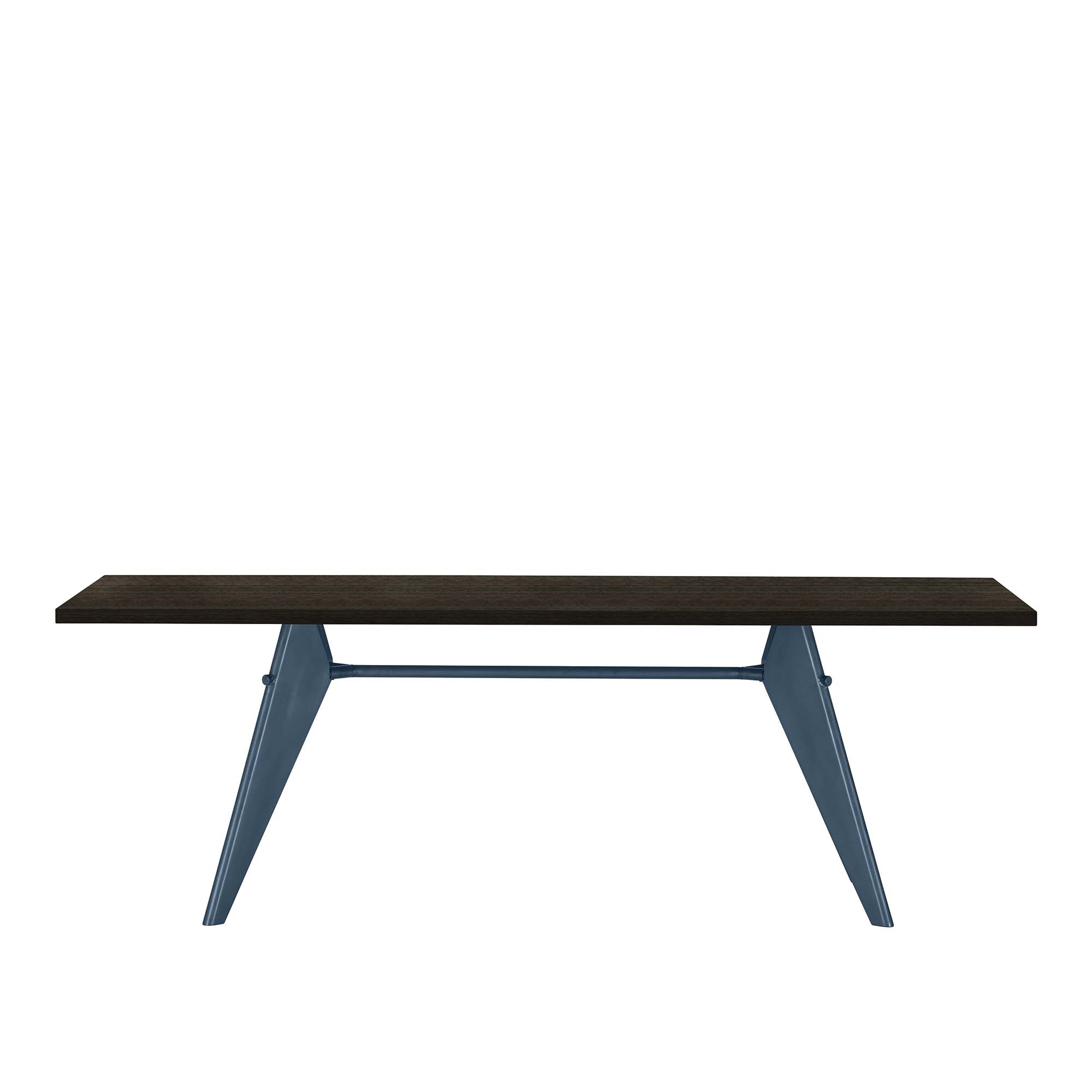 Vitra - EM Table 200, Base Prouvé Bleu Dynastie - Dark Solid Oak - Matbord - Jean Prouvé - Brun,Träfärgad,Blå - Metall/Trä