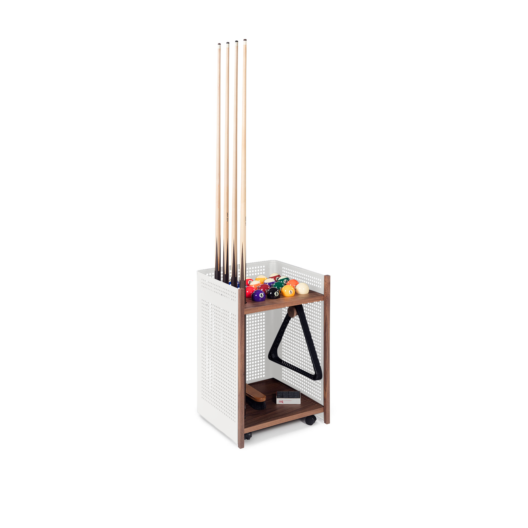 RS Barcelona - Mou Indoor Floor Cue Rack, White, Walnut tray - Spel - Yonoh