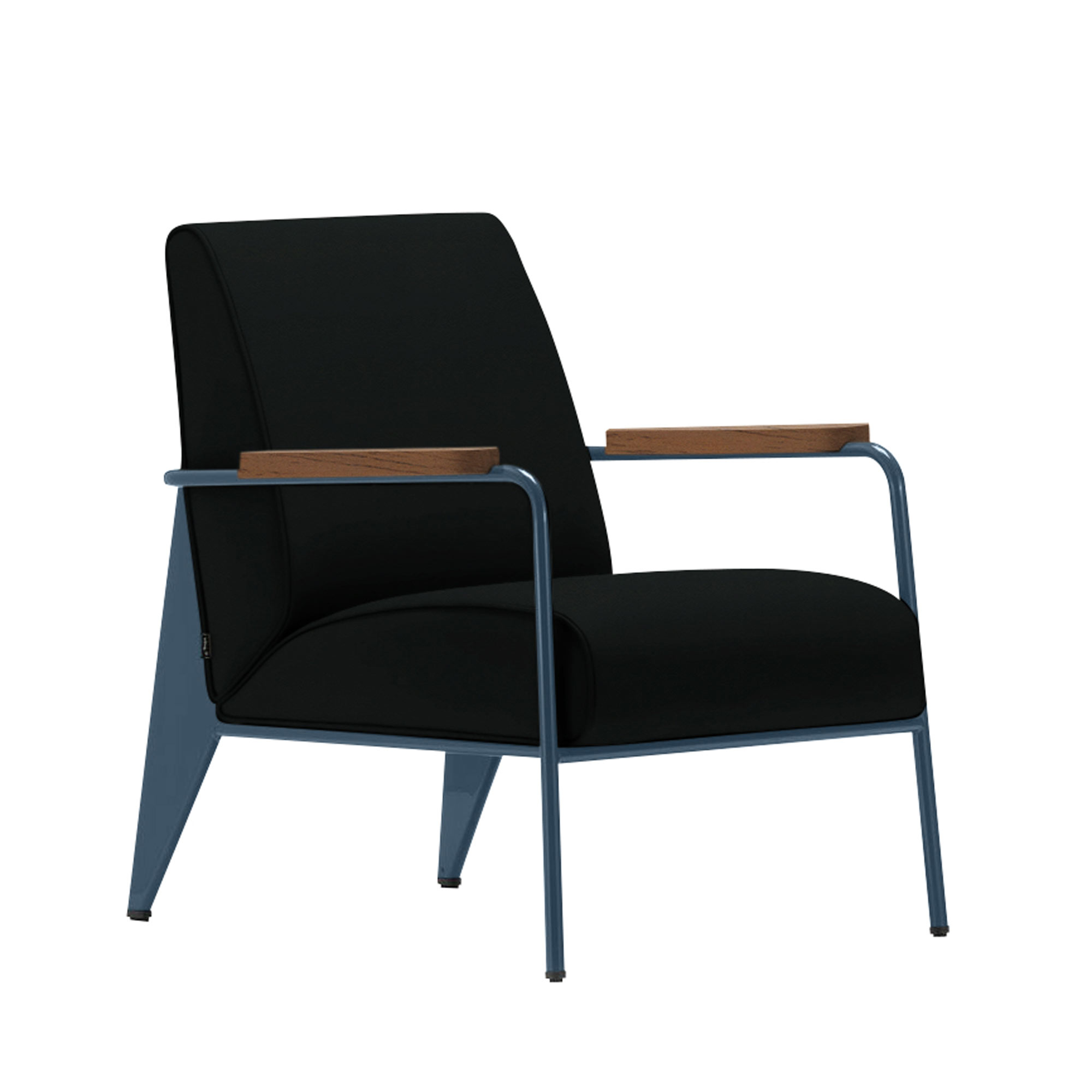 Vitra - Fauteuil de Salon, Walnut, Prouvé Bleu Dynastie, Leather Premium Cat. L40 Col. 66 Nero - Fåtöljer - Jean Prouvé - Svart - Metall/Trä/Skum