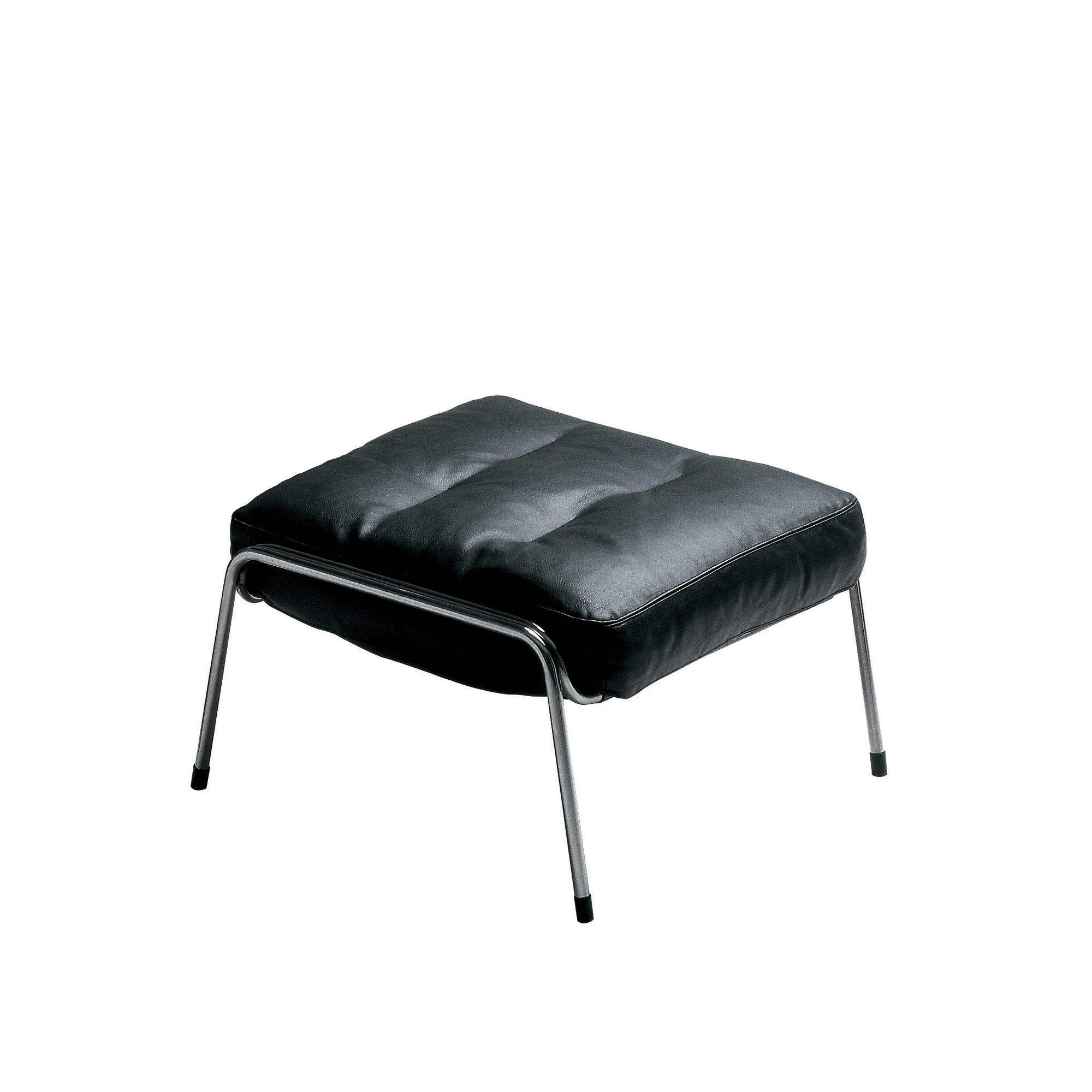 Zanotta - Maggiolina Pouf, Polished Steel, Lether Cat. 95 Nappa 0306, Cowhide 90 0801 - Fotpallar - Marco Zanuso - Svart - Läder/Metall/Skum
