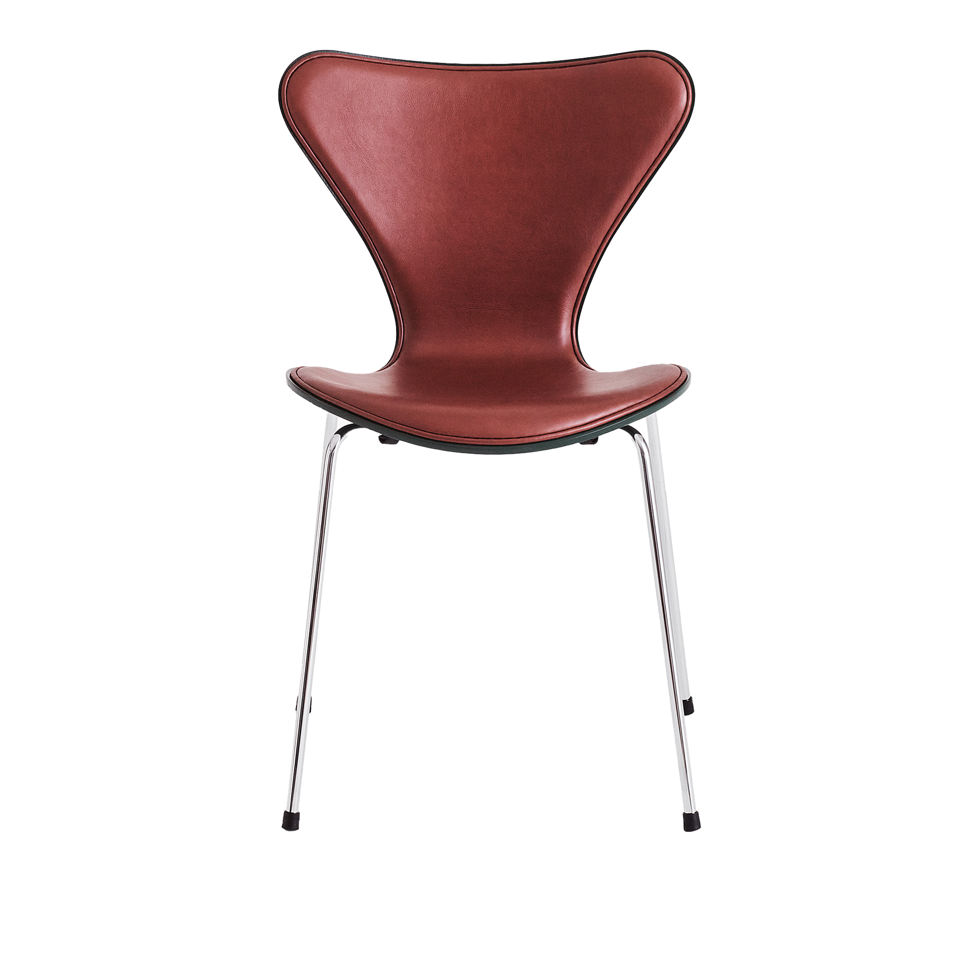 Fritz Hansen - 3107 Front Upholstered, Evergreen Coloured Ash, Chestnut Grace Leather, Chrome Base - Spisestoler - Arne Jacobsen - Grønn - Lær/Metall/Tre
