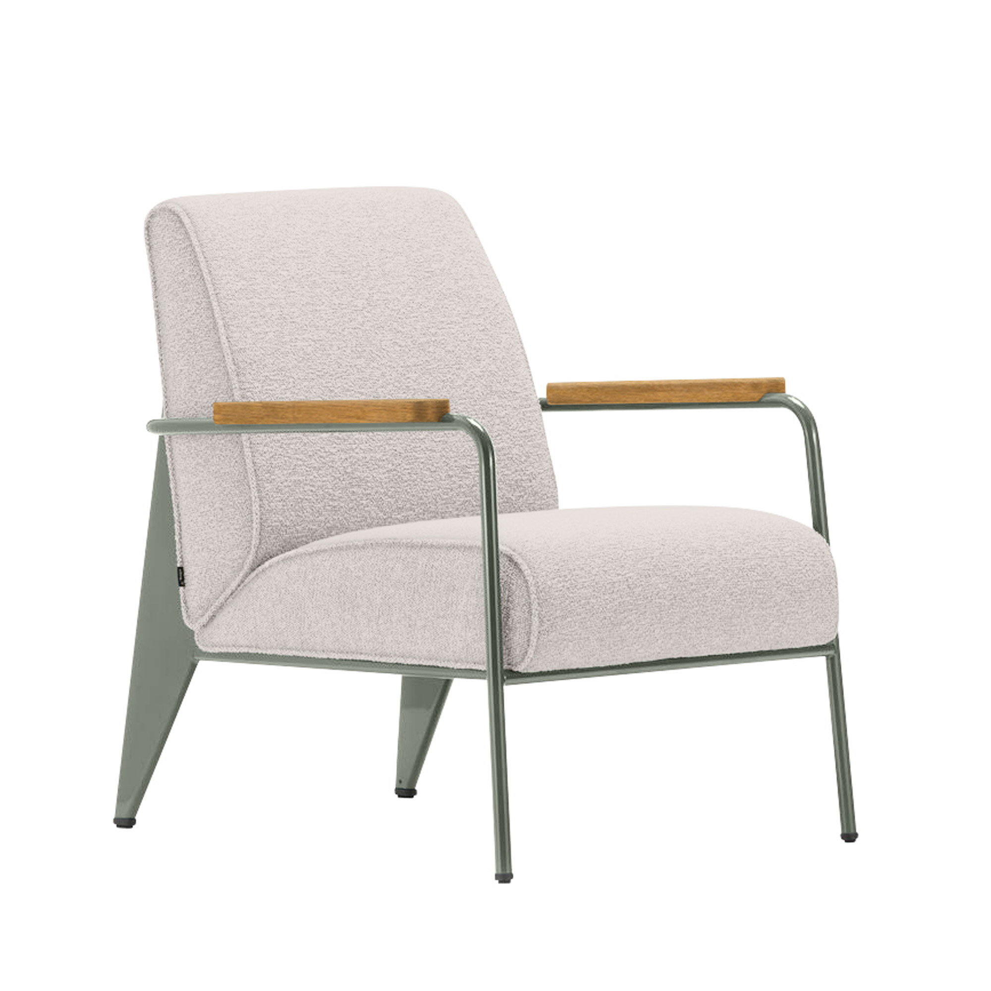 Vitra - Fauteuil de Salon, Prouvé Gris Vermeer, Natural Oak, Fabric Cat. F100 Nubia Col. 01 Ivory/Perle - Fåtöljer - Jean Prouvé - Vit - Metall/Trä/Skum