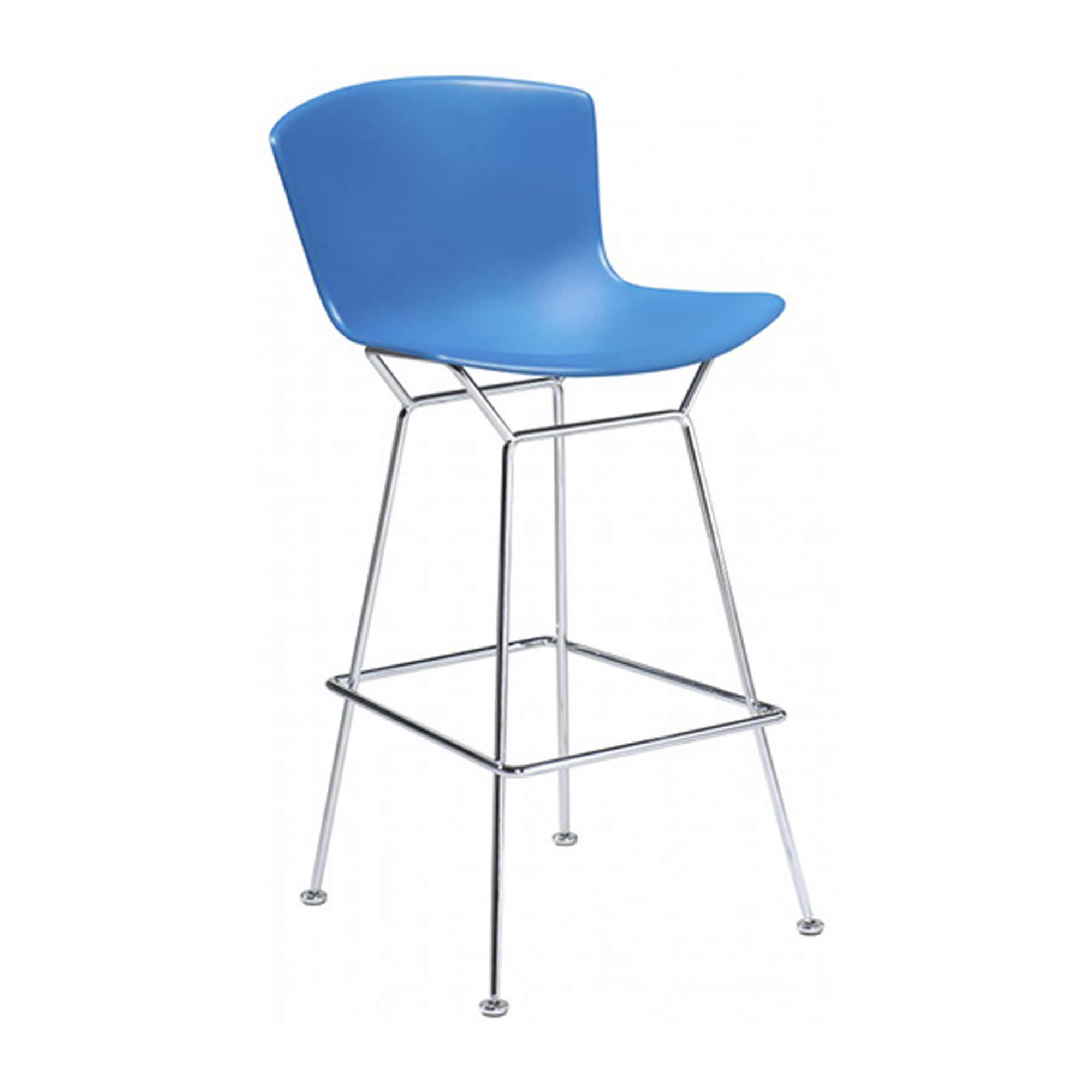 Knoll - Bertoia Plastic Bar Stool, sitthöjd 69 cm, underrede i Krom, Blå sits - Barstolar & barpallar - Harry Bertoia - Blå - Metall/Plast
