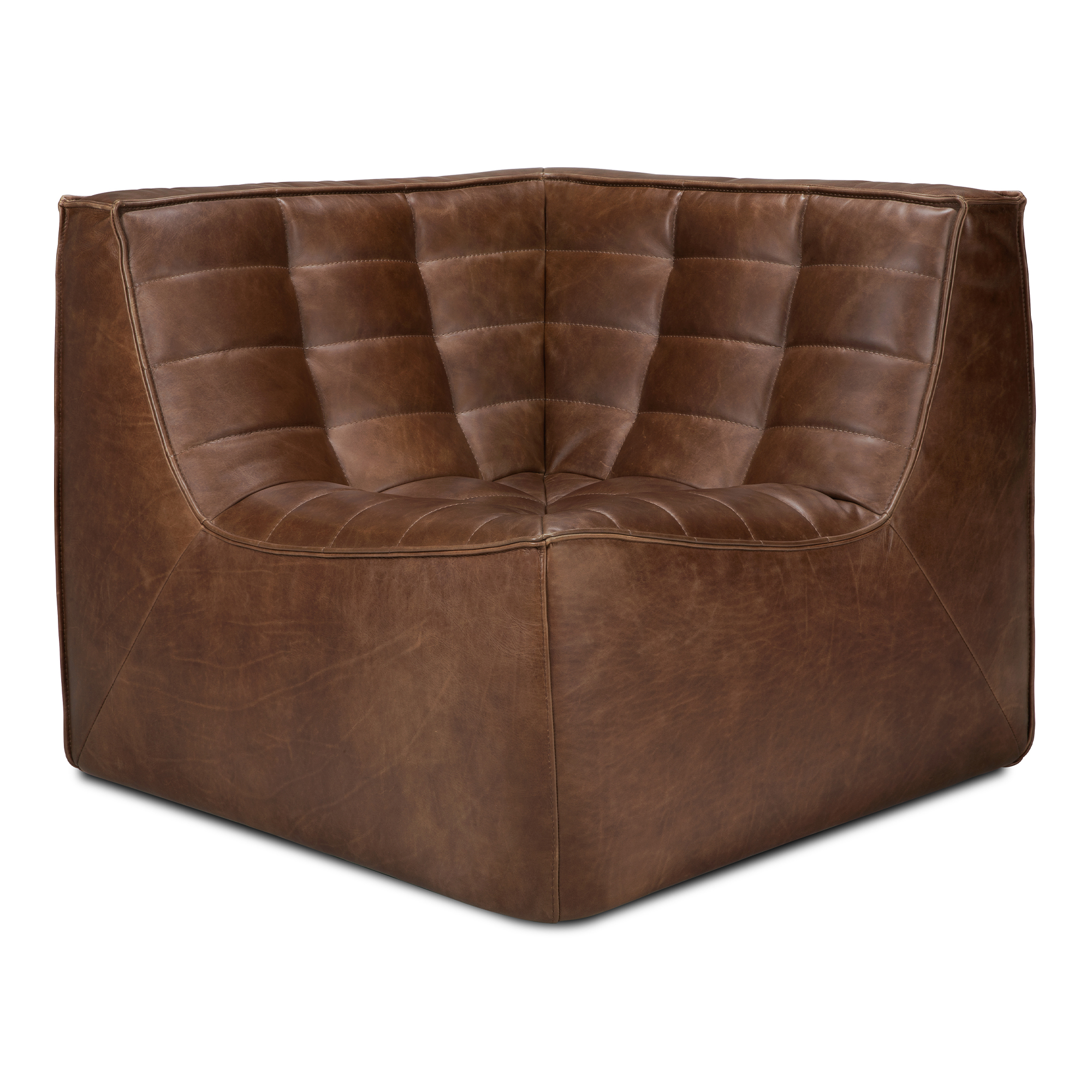 Ethnicraft - N701 Modular Sofa - Chestnut Leather - 90° Square Corner - Soffor - Jacques Deneef - Träfärgad - Textilmaterial | Möbler - Soffor Och Dagbäddar - Soffor | Möbelexperten