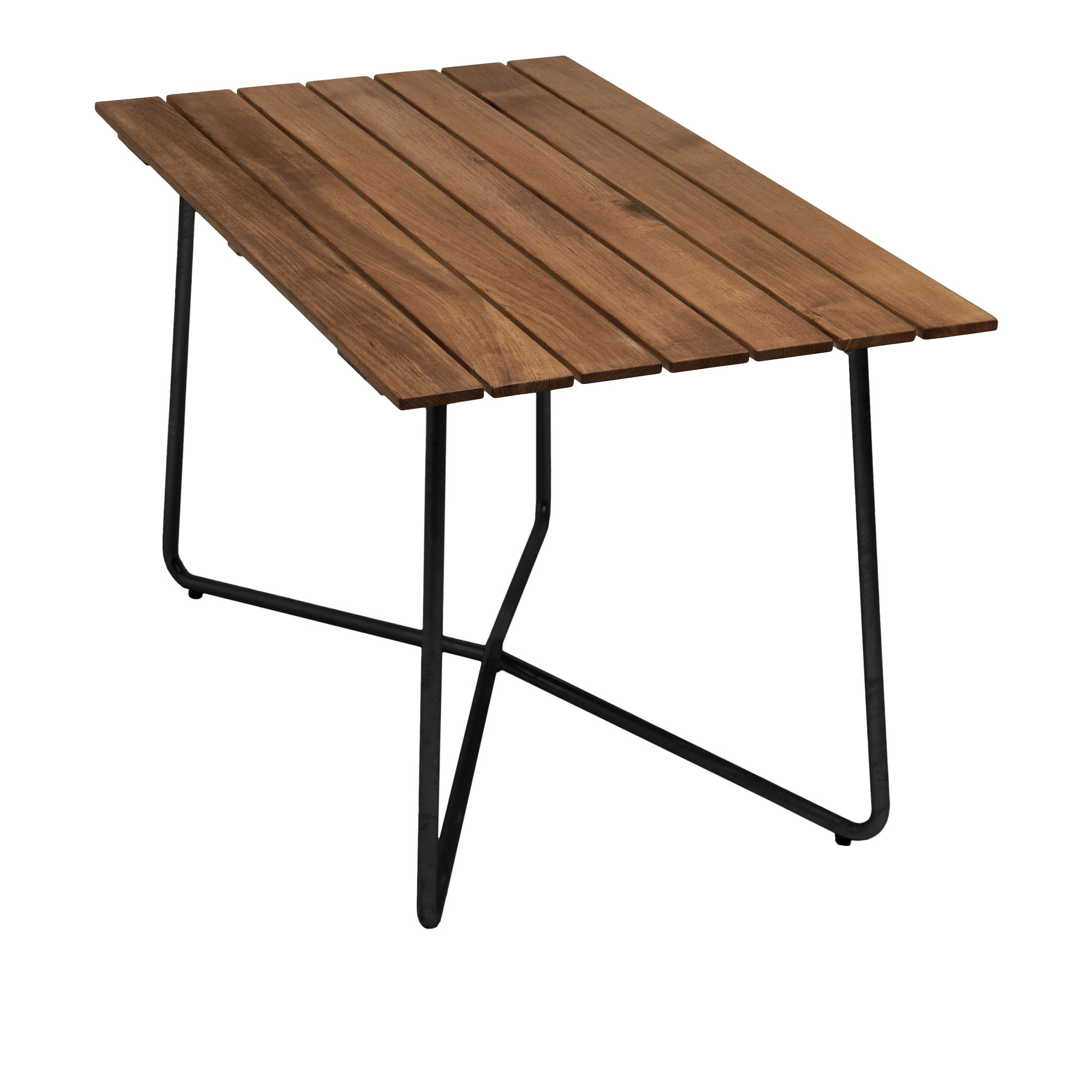 Grythyttan Stålmöbler - Bord B25A 120 cm Obehandlad teak / Svart stativ - Matbord utomhus | Utemöbler - Utebord - Matbord Utomhus | Möbelexperten