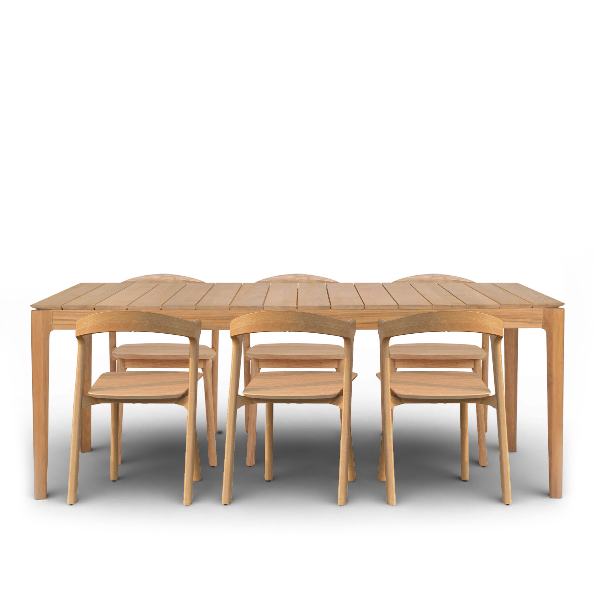 Ethnicraft - Bok matgrupp med bord 200 x 100 cm & 6 st stolar – Teak - Matgrupper utomhus - Alain Van Havre - Trä | Utemöbler - Utegrupper - Matgrupper Utomhus | Möbelexperten