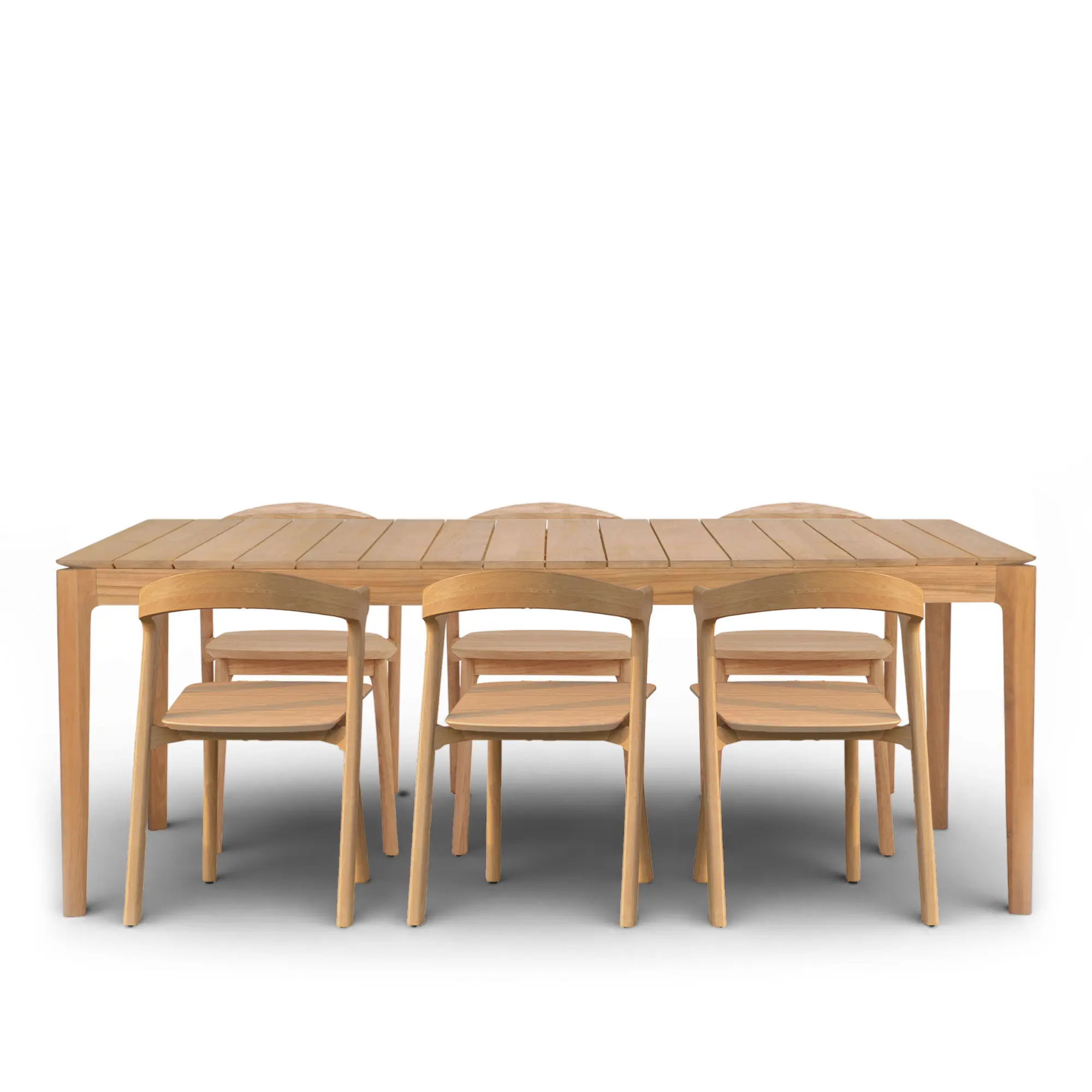 Bok matgrupp med bord 200 x 100 cm & 6 st stolar – Teak